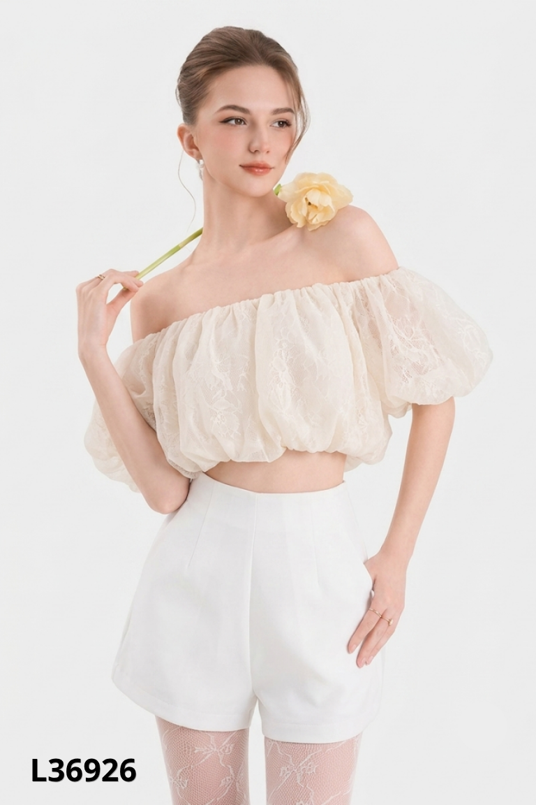 Áo voan COCOBEBE be trễ vai dáng ngắn