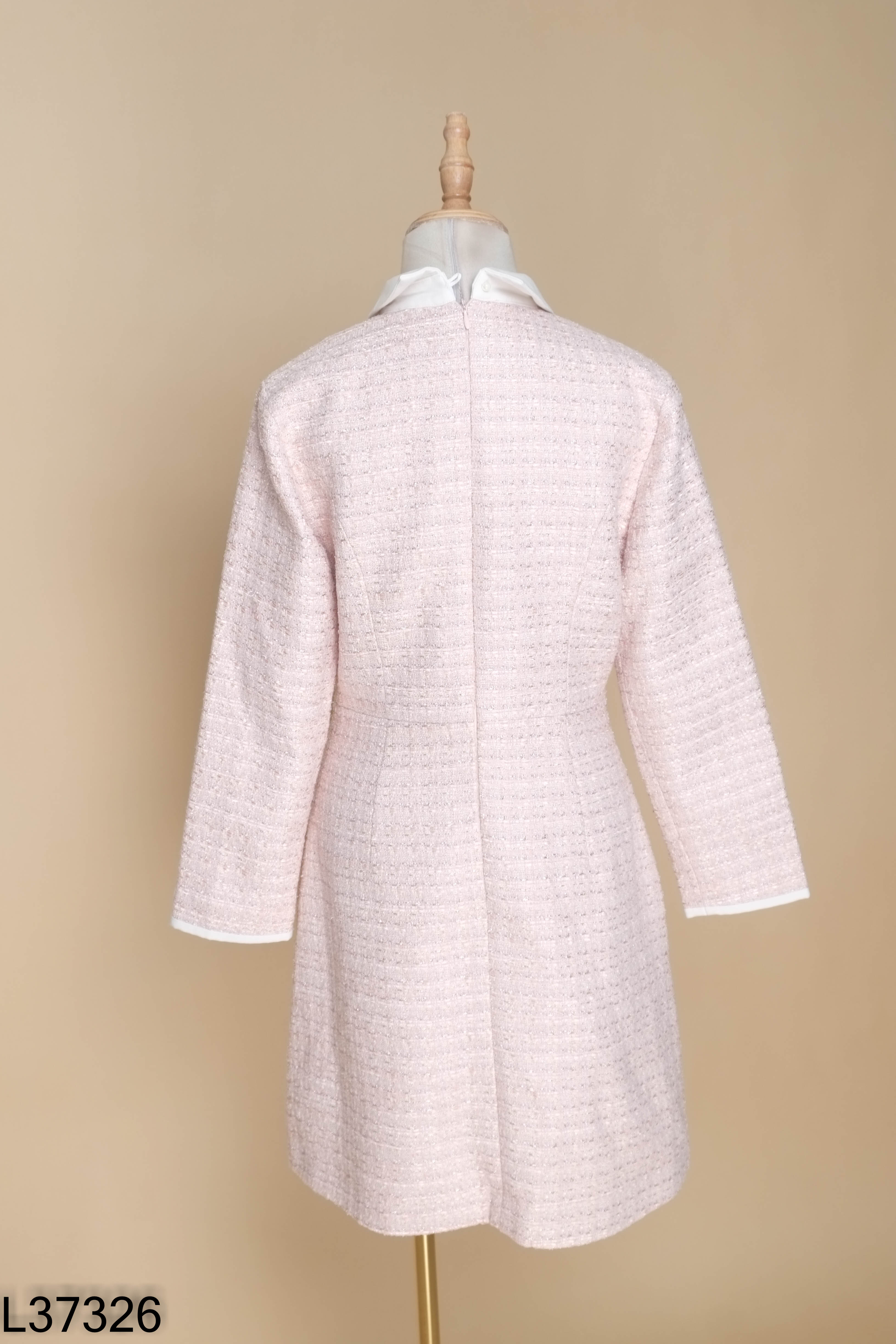 Váy dạ hồng LAYLA cổ trắng