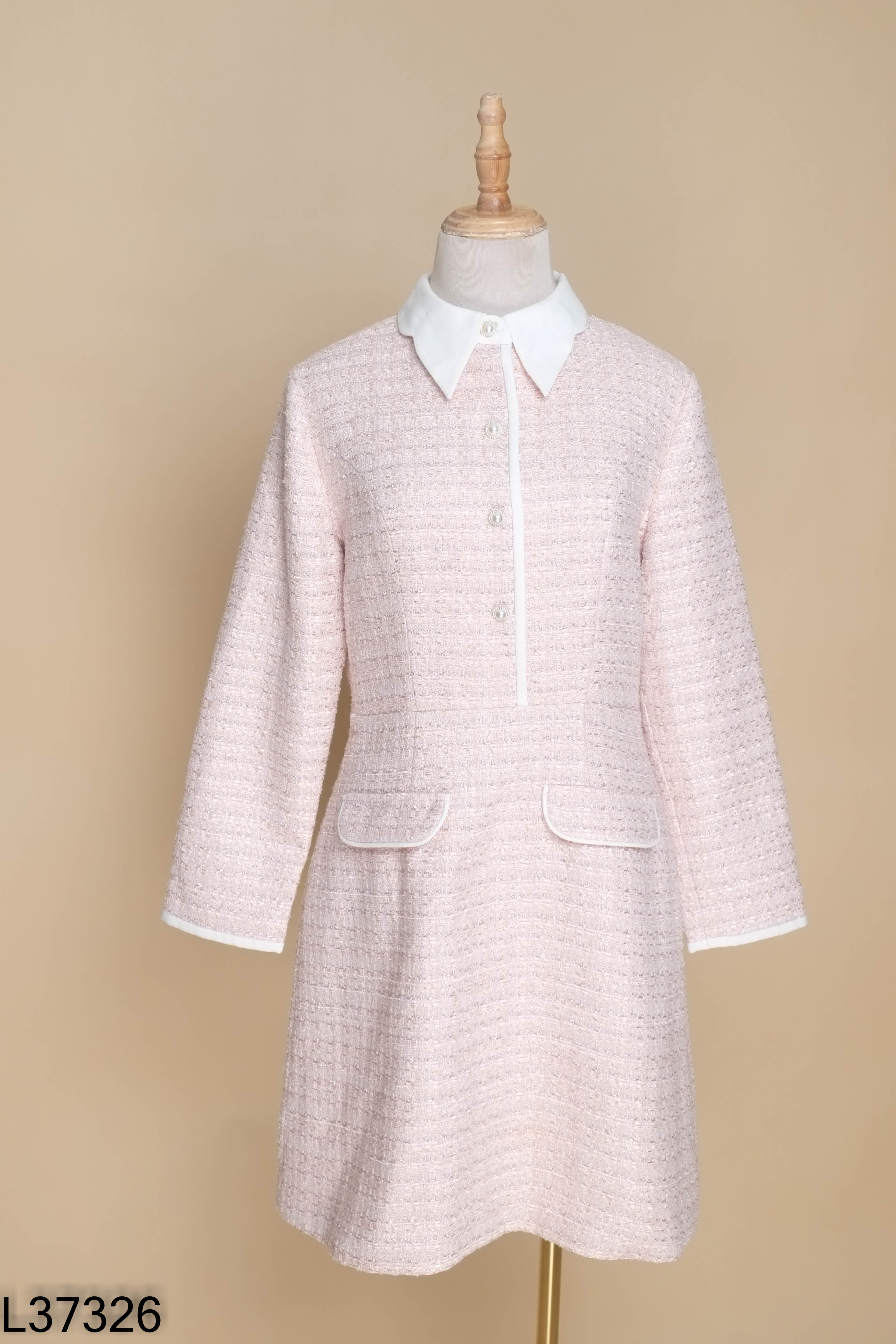 Váy dạ hồng LAYLA cổ trắng