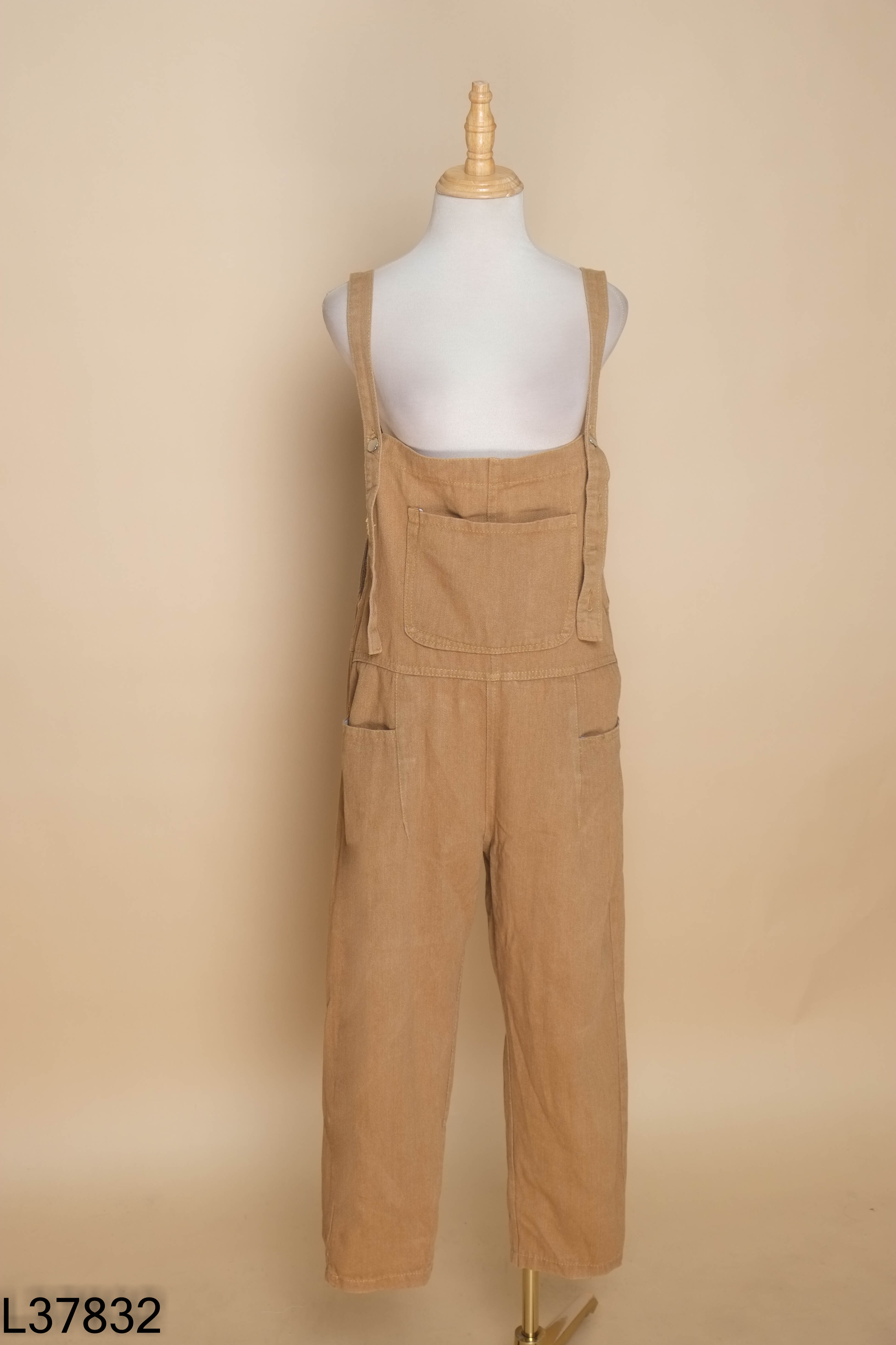 Jumpsuit yếm quần jean nâu trơn