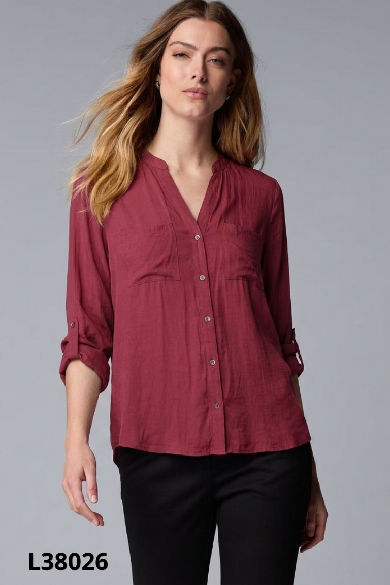 Áo sơ mi tím cổ tàu FOREVER21