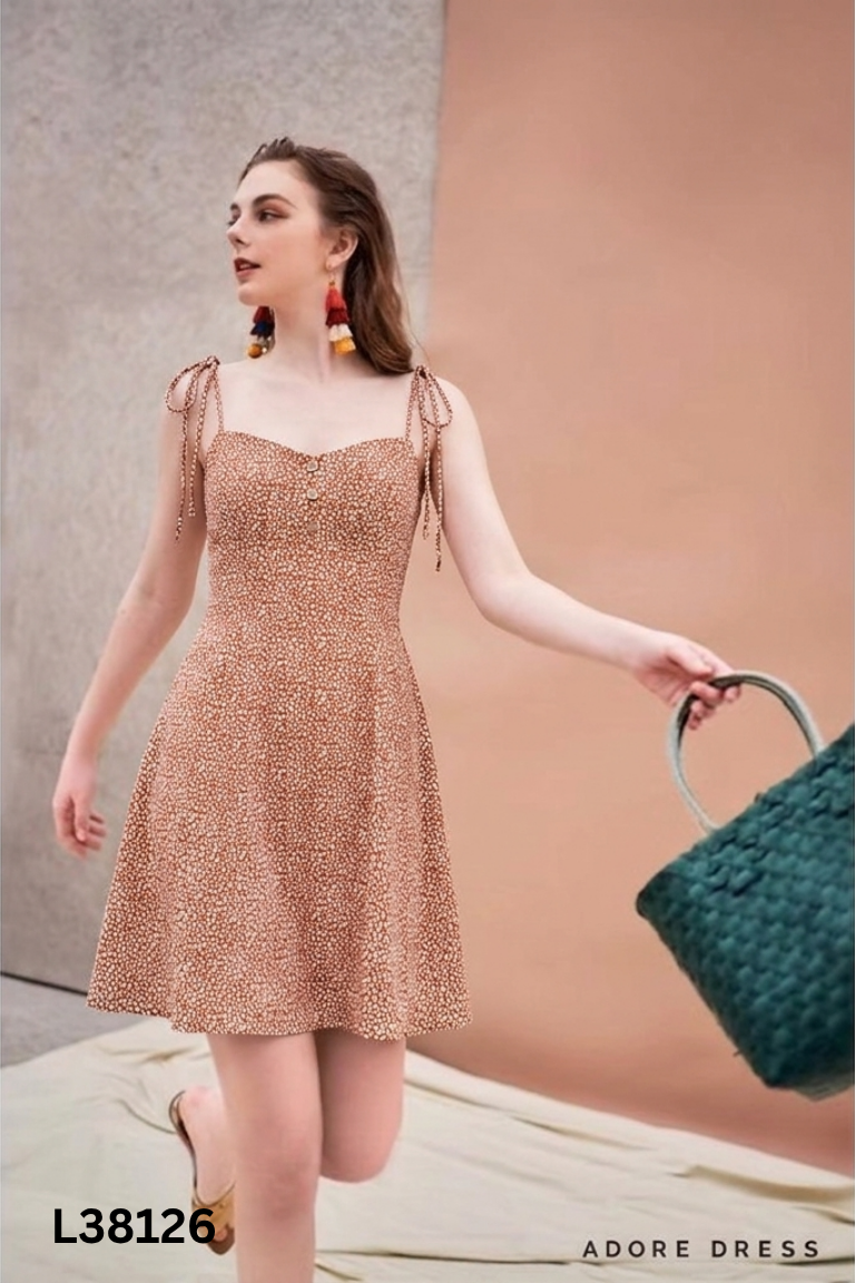 Váy ADORE DRESS nâu họa tiết trắng