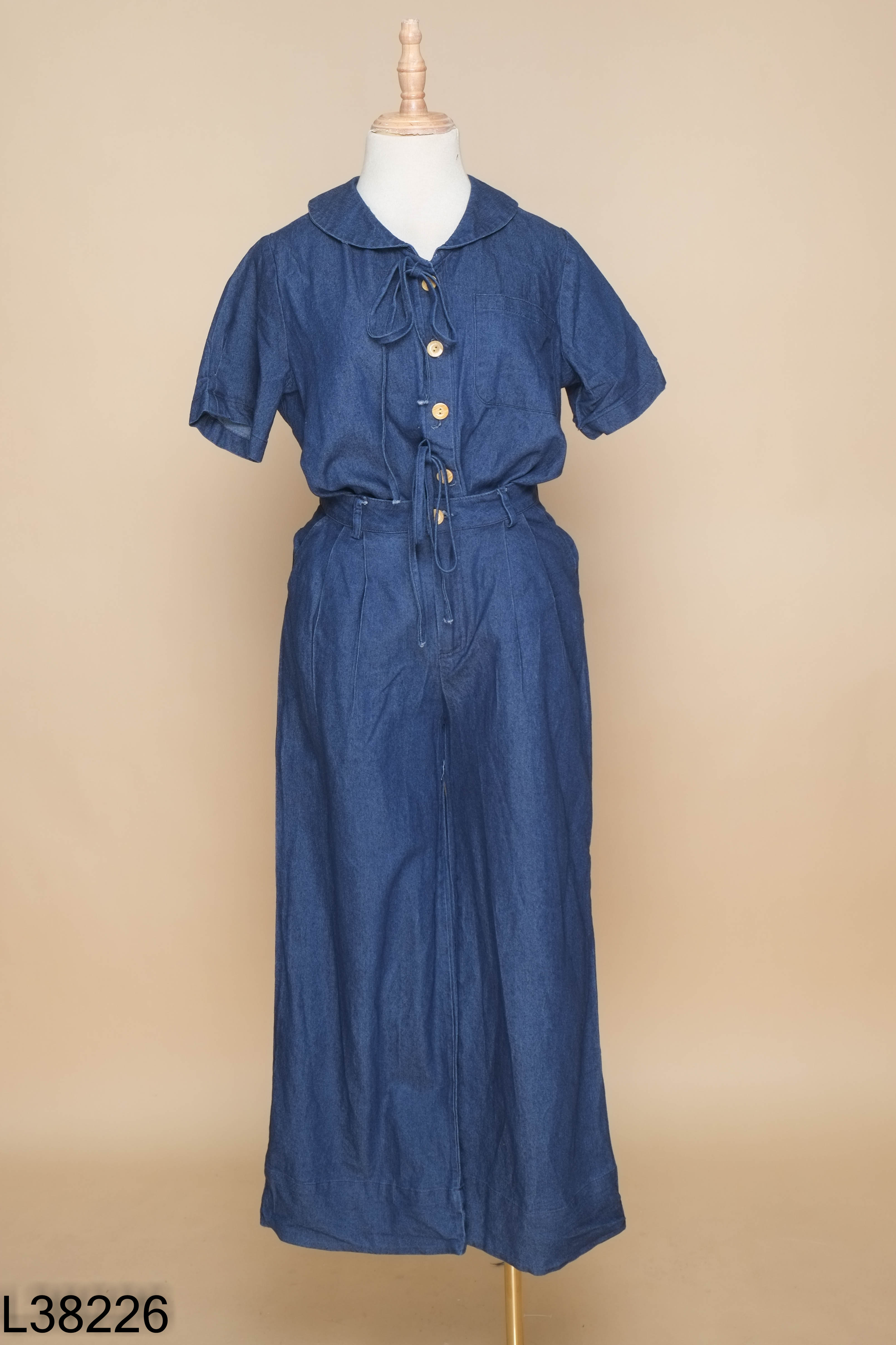 Sey Áo jeans xanh LUST cổ sen + quần dài
