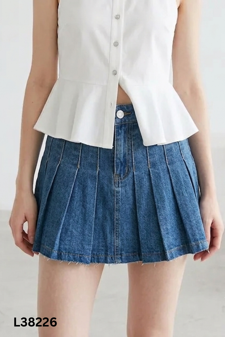 Chân váy ONISM jeans xanh xếp ly