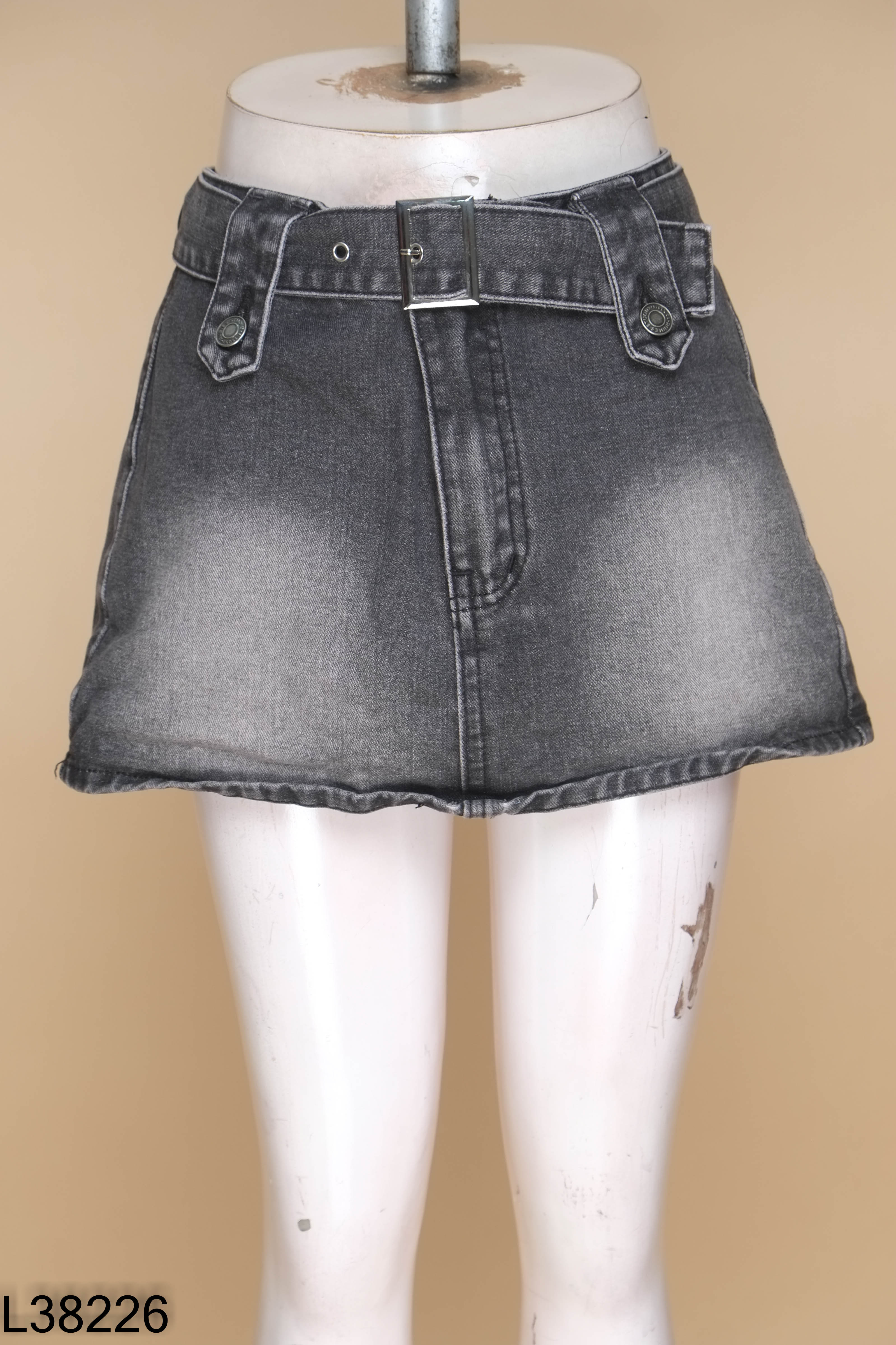 Chân váy jeans xám RUBIES phối đai