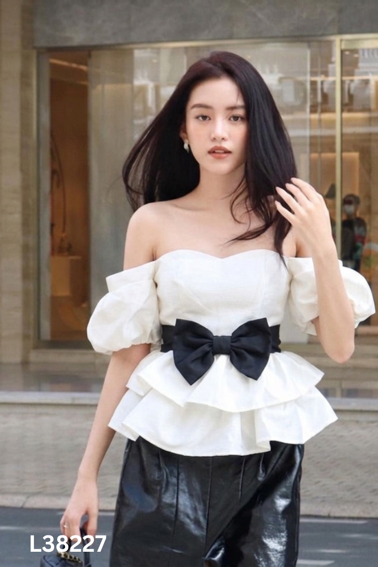 Áo be JOIE DES ROSES tay phồng nơ đen