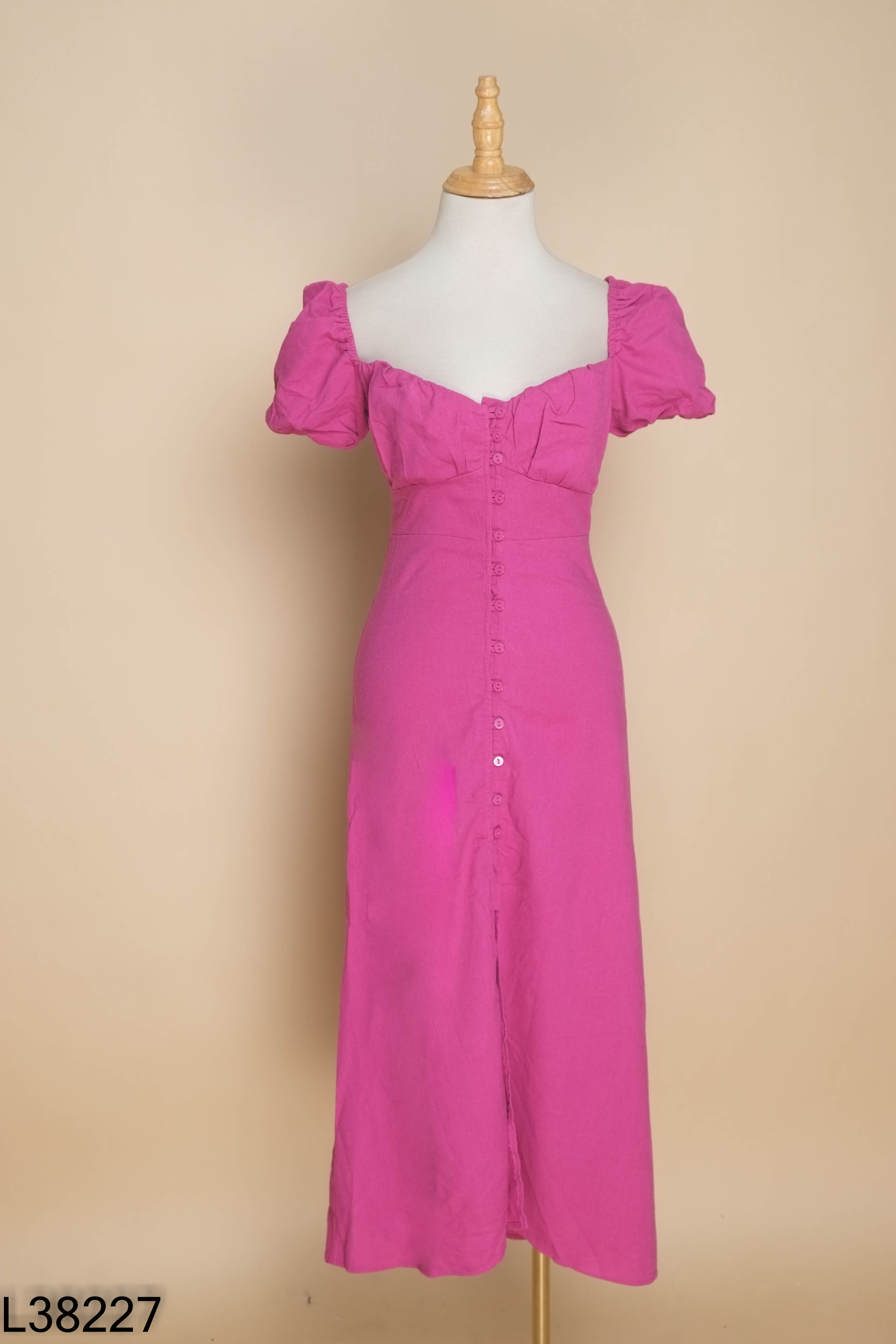 Váy linen tím tay phồng