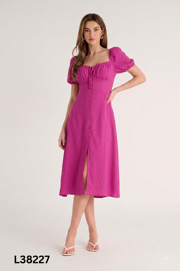 Váy linen tím tay phồng