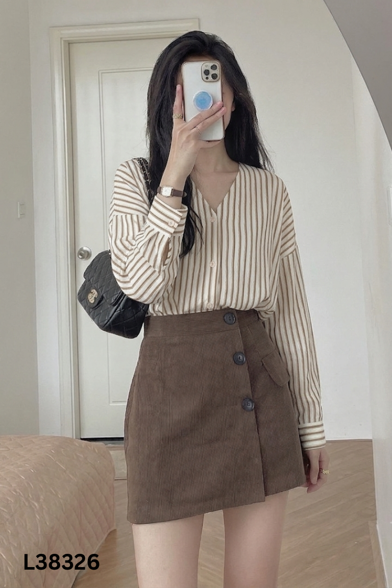 Áo đũi HELEN be sọc nâu
