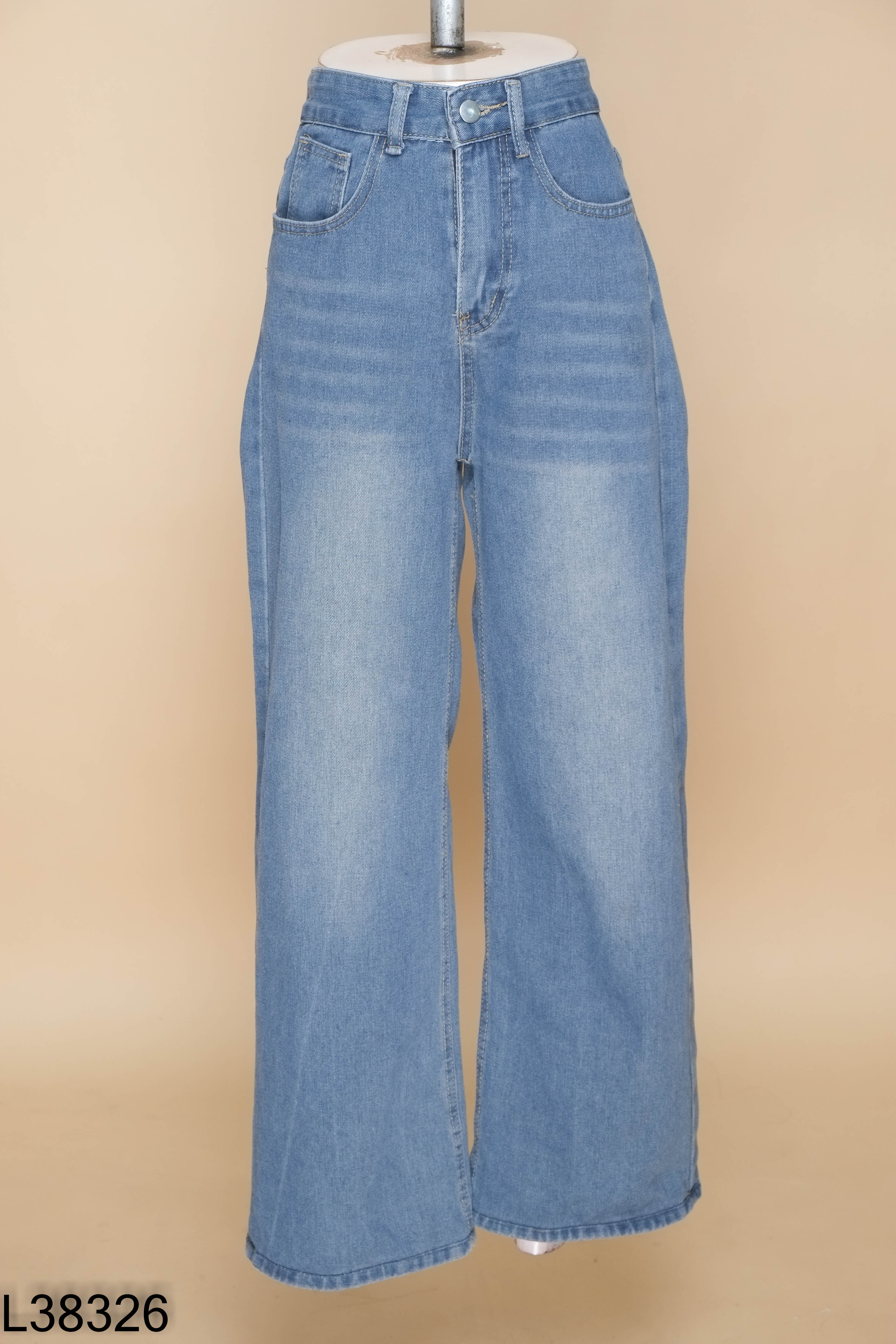 Quần jeans suông xanh trơn