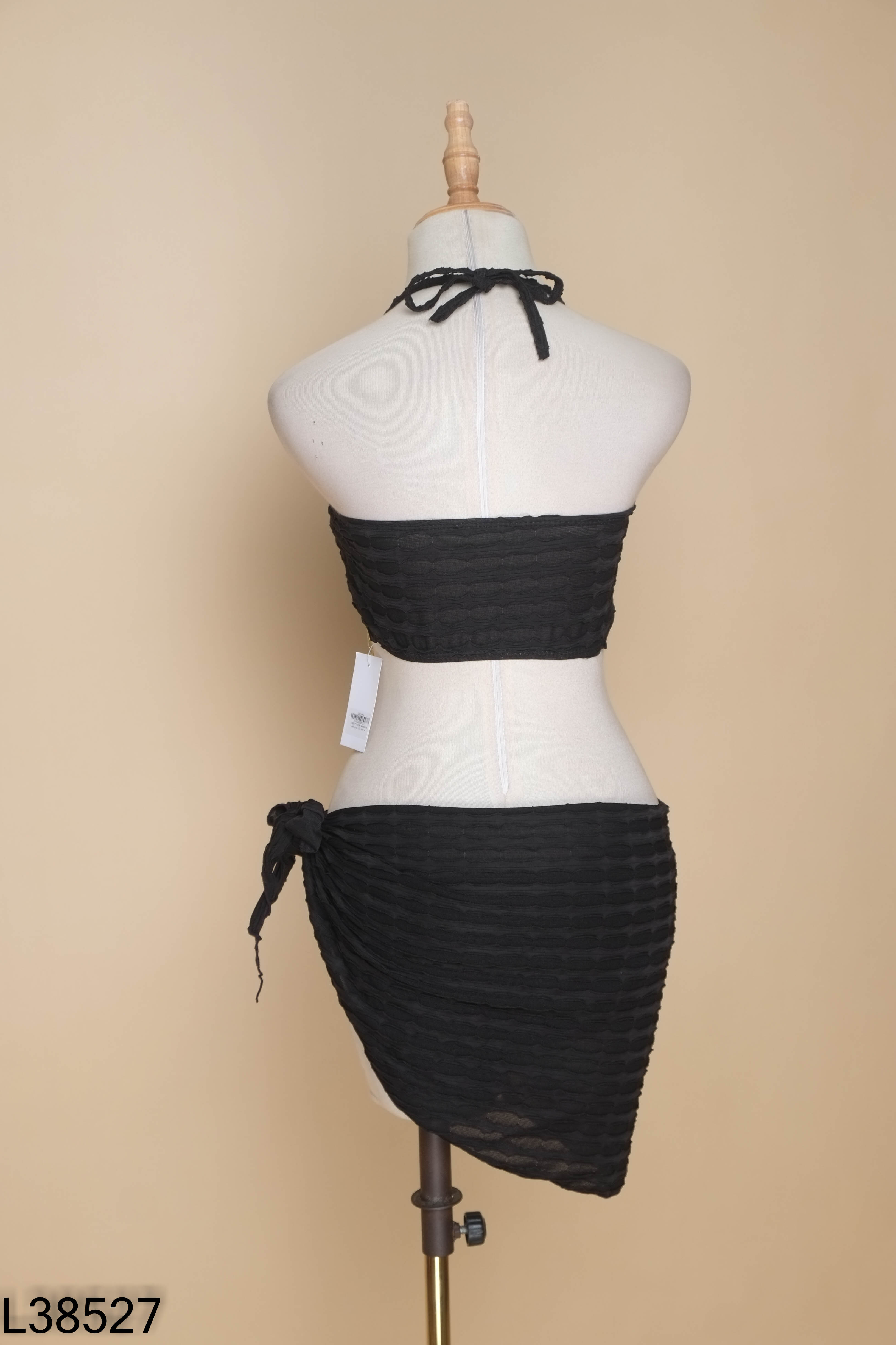 Set Bikini đen phối dây xích + Khăn