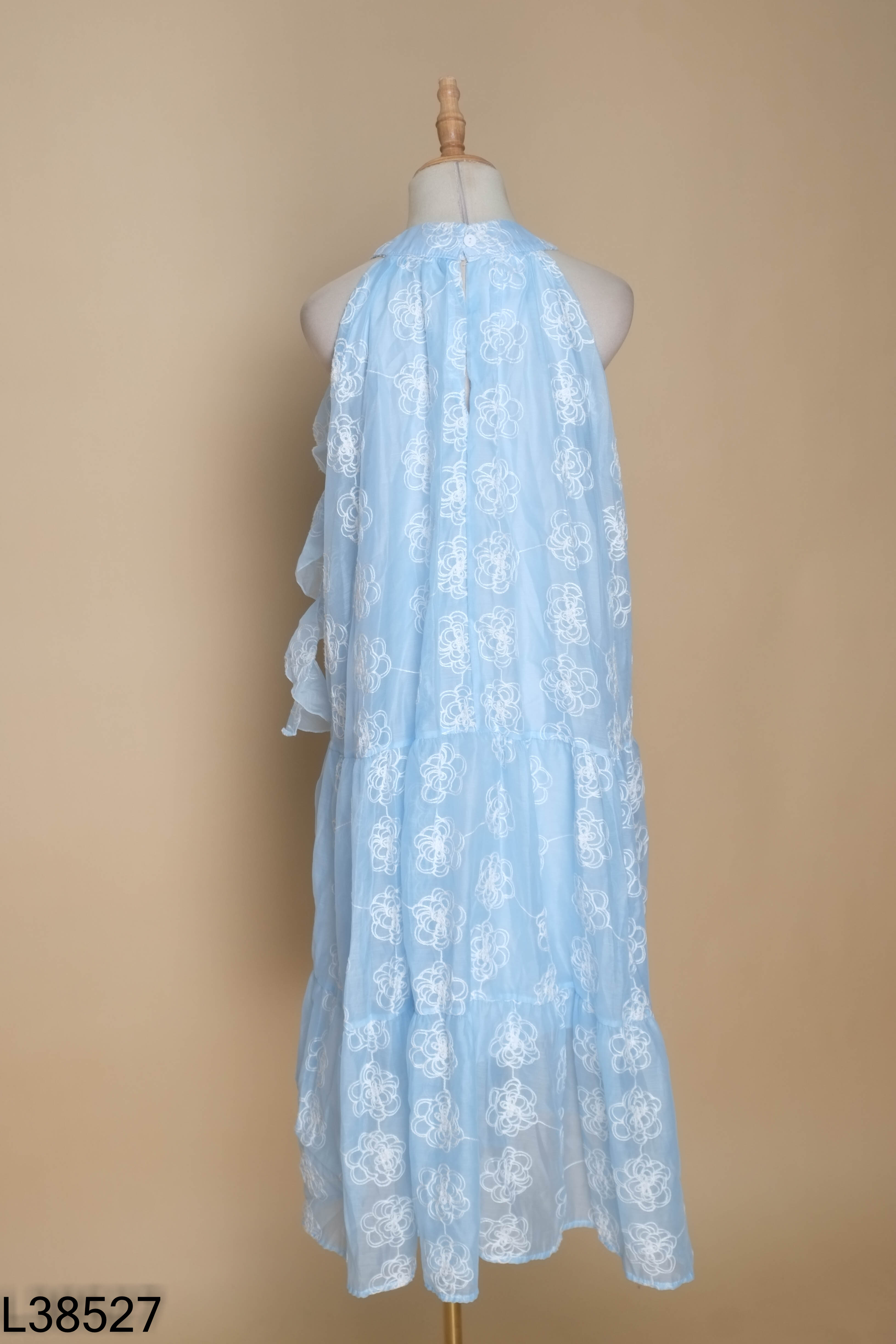 Váy babydoll xanh may họa tiết