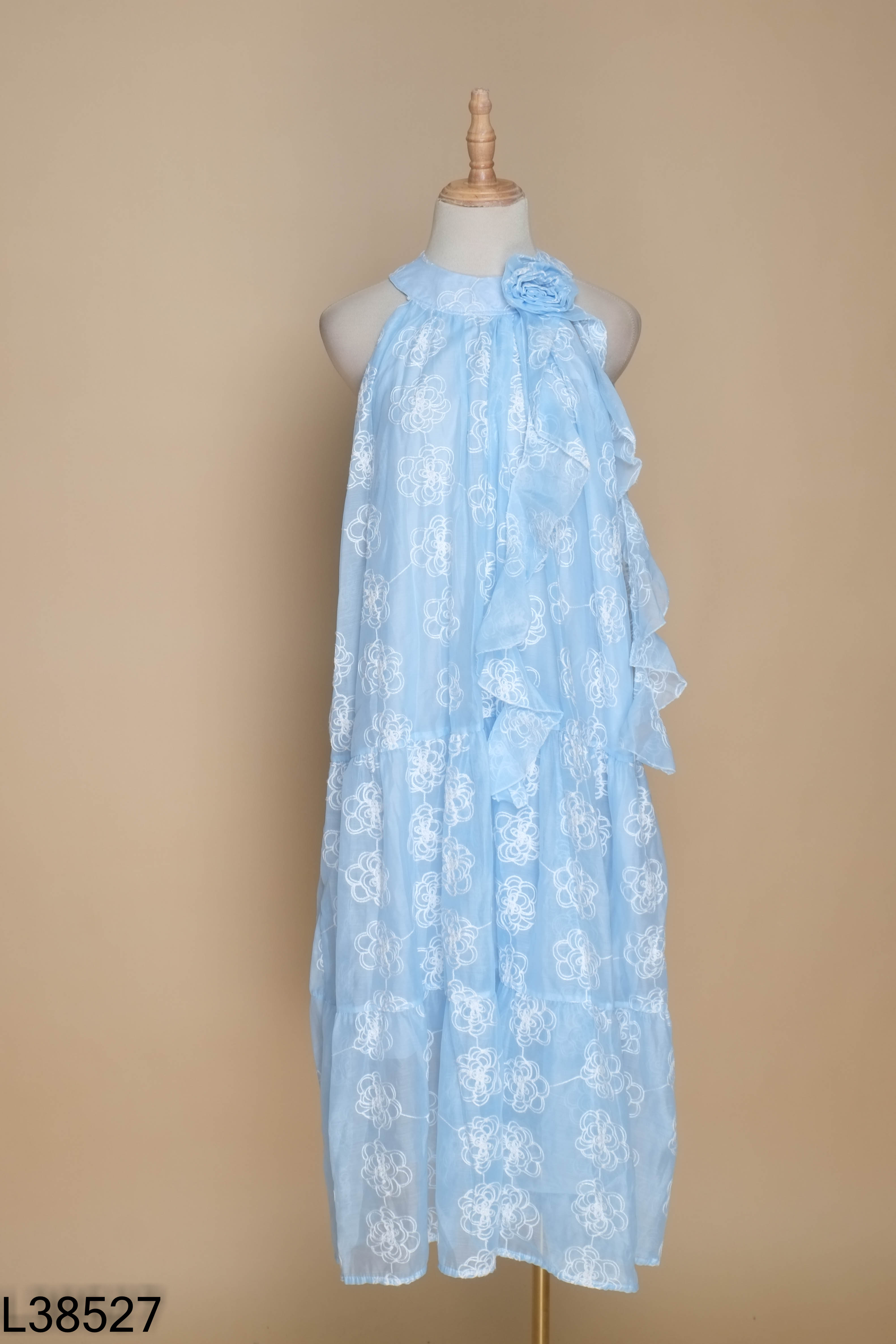 Váy babydoll xanh may họa tiết