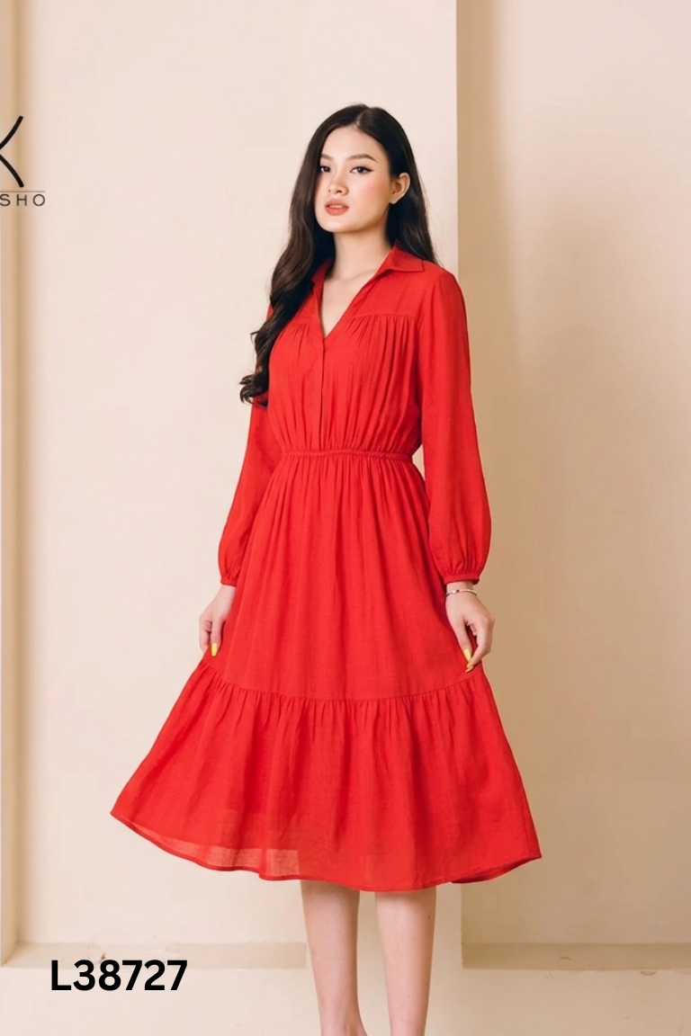Váy voan đỏ dài tay