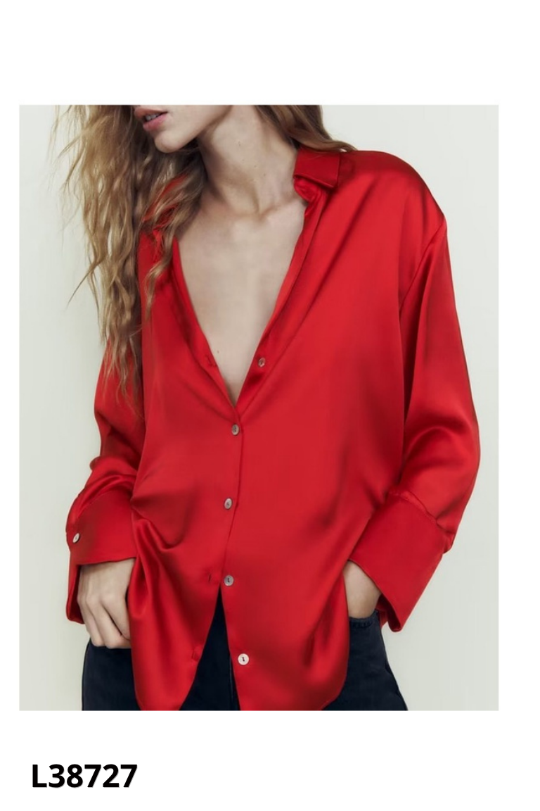 Áo sơ mi lụa đỏ ZARA