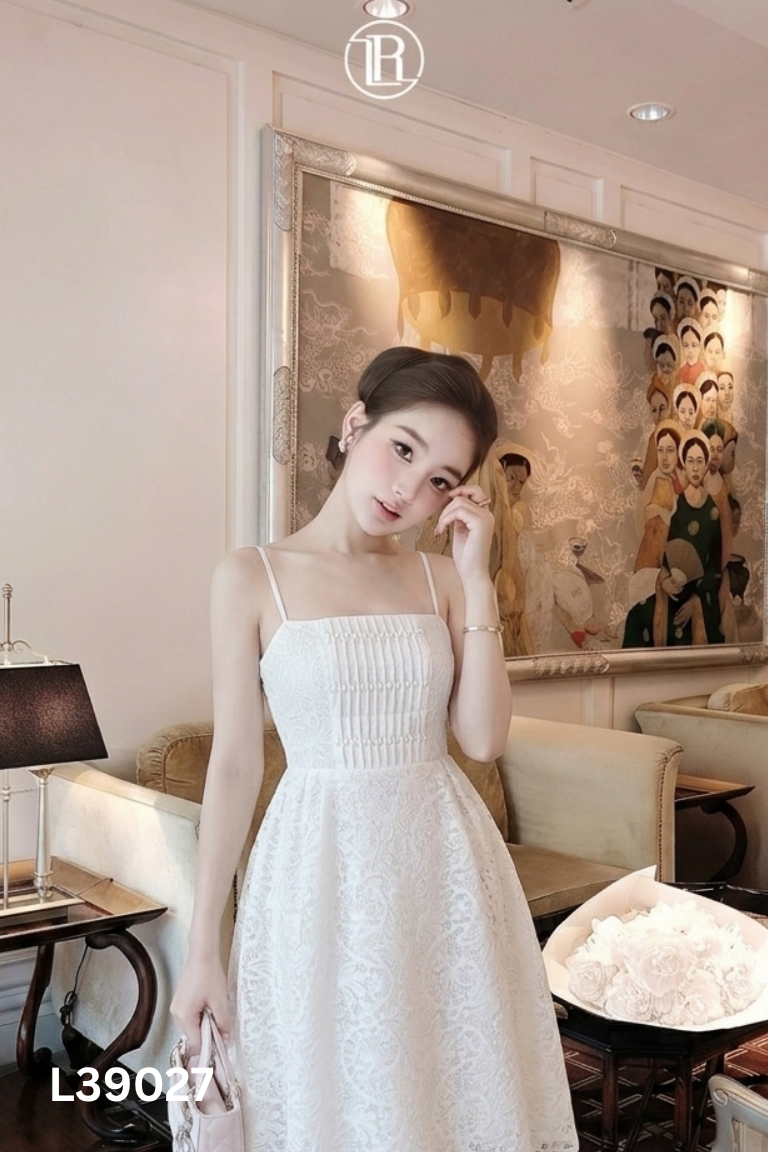 Váy hai dây LEEA ren trắng