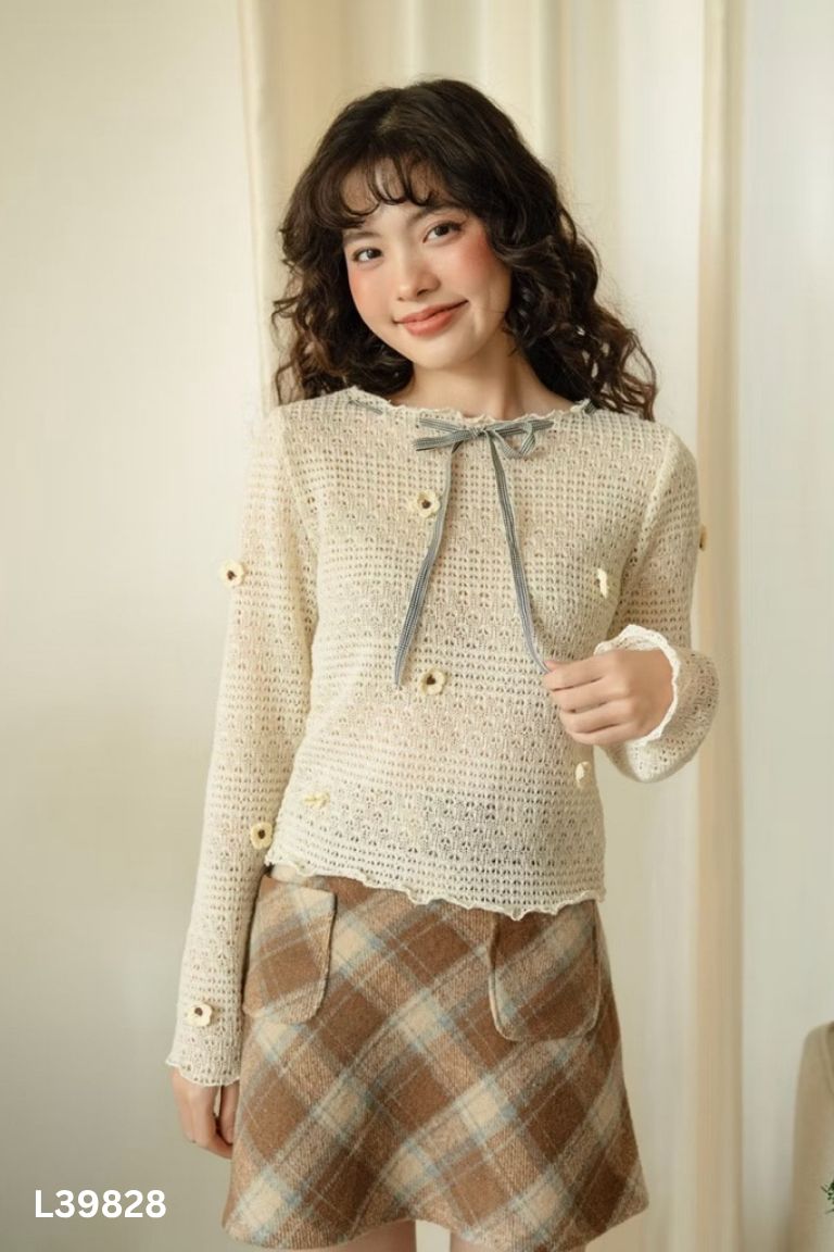 Áo lưới len be BLEVBIRD