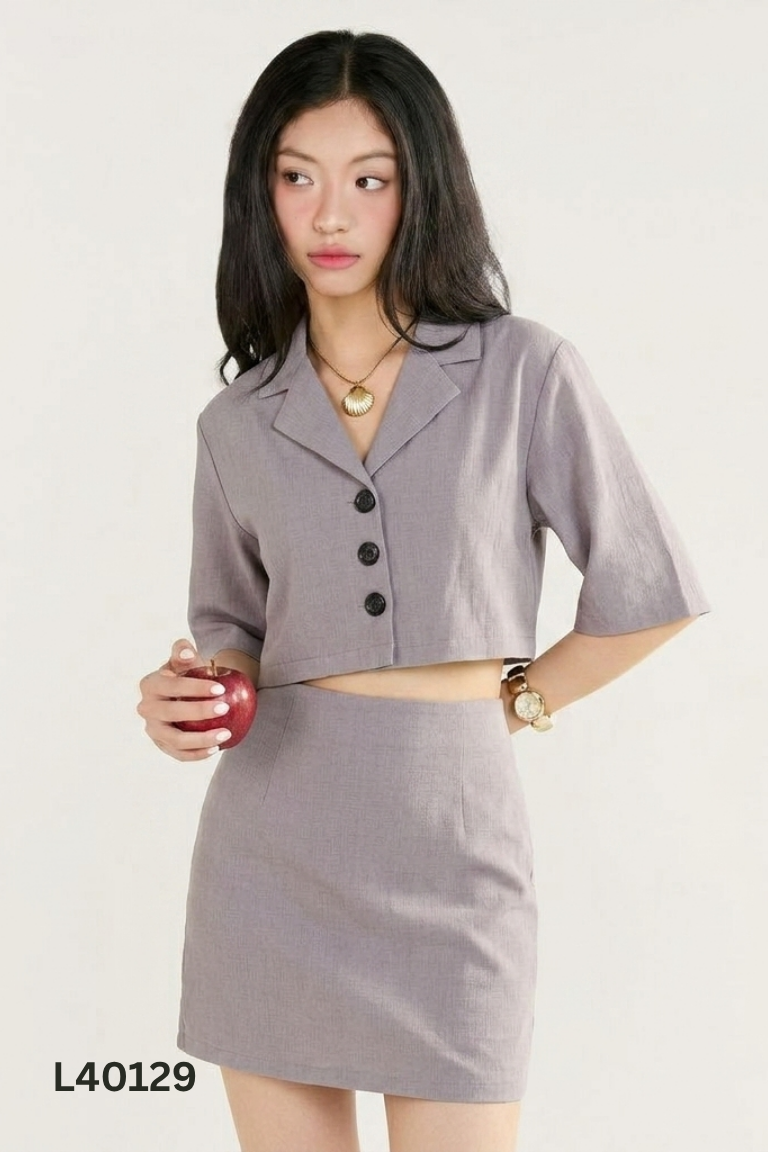 Set Áo croptop xám + Chân váy chữ A