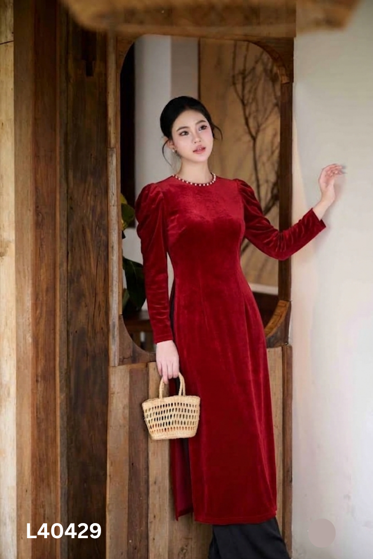 Set áo dài nhung đỏ + quần đen