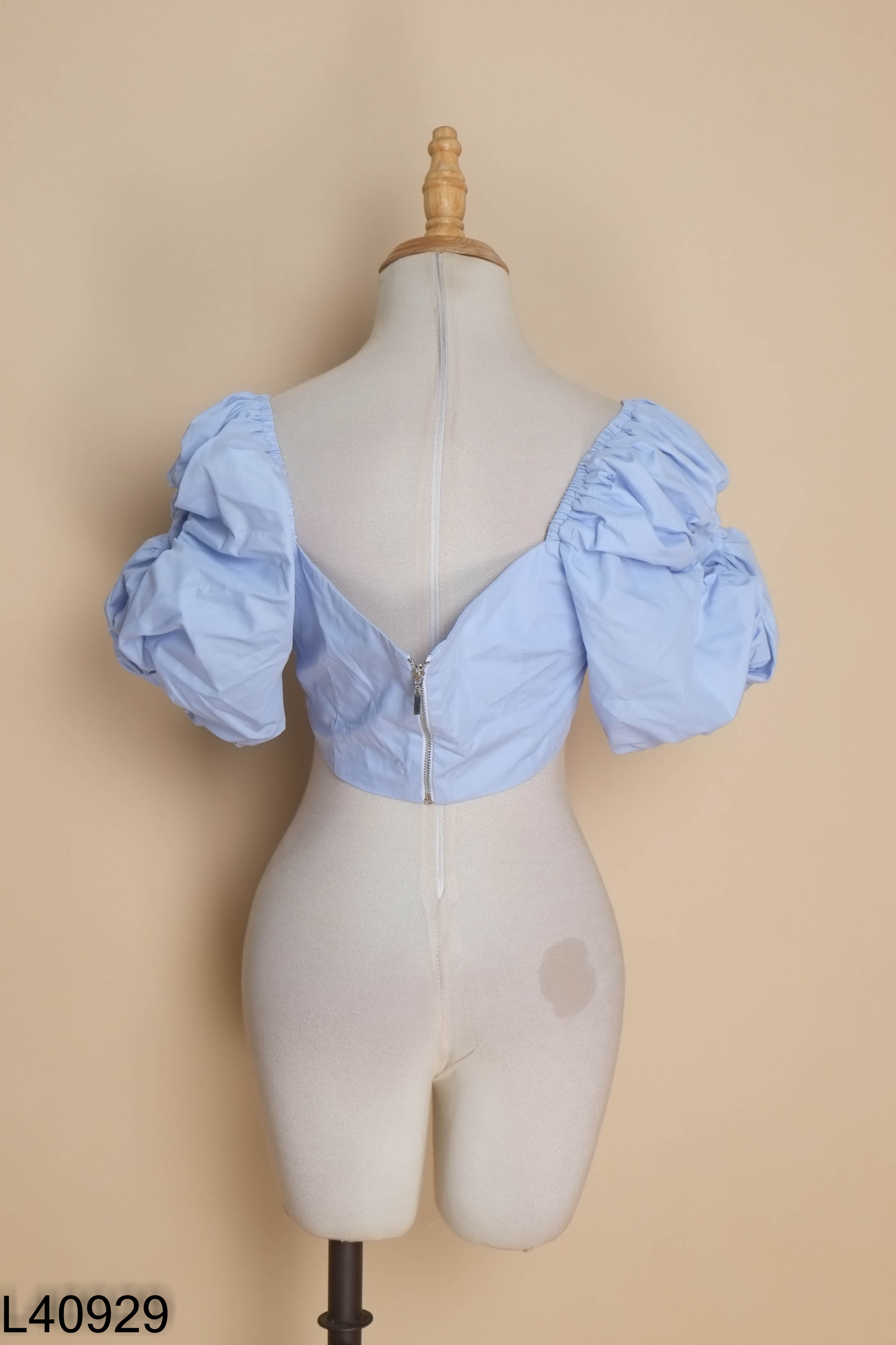 Áo xanh SÒ VINTAGE tay phồng