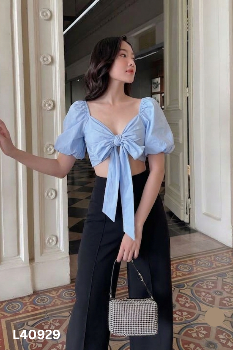 Áo xanh SÒ VINTAGE tay phồng