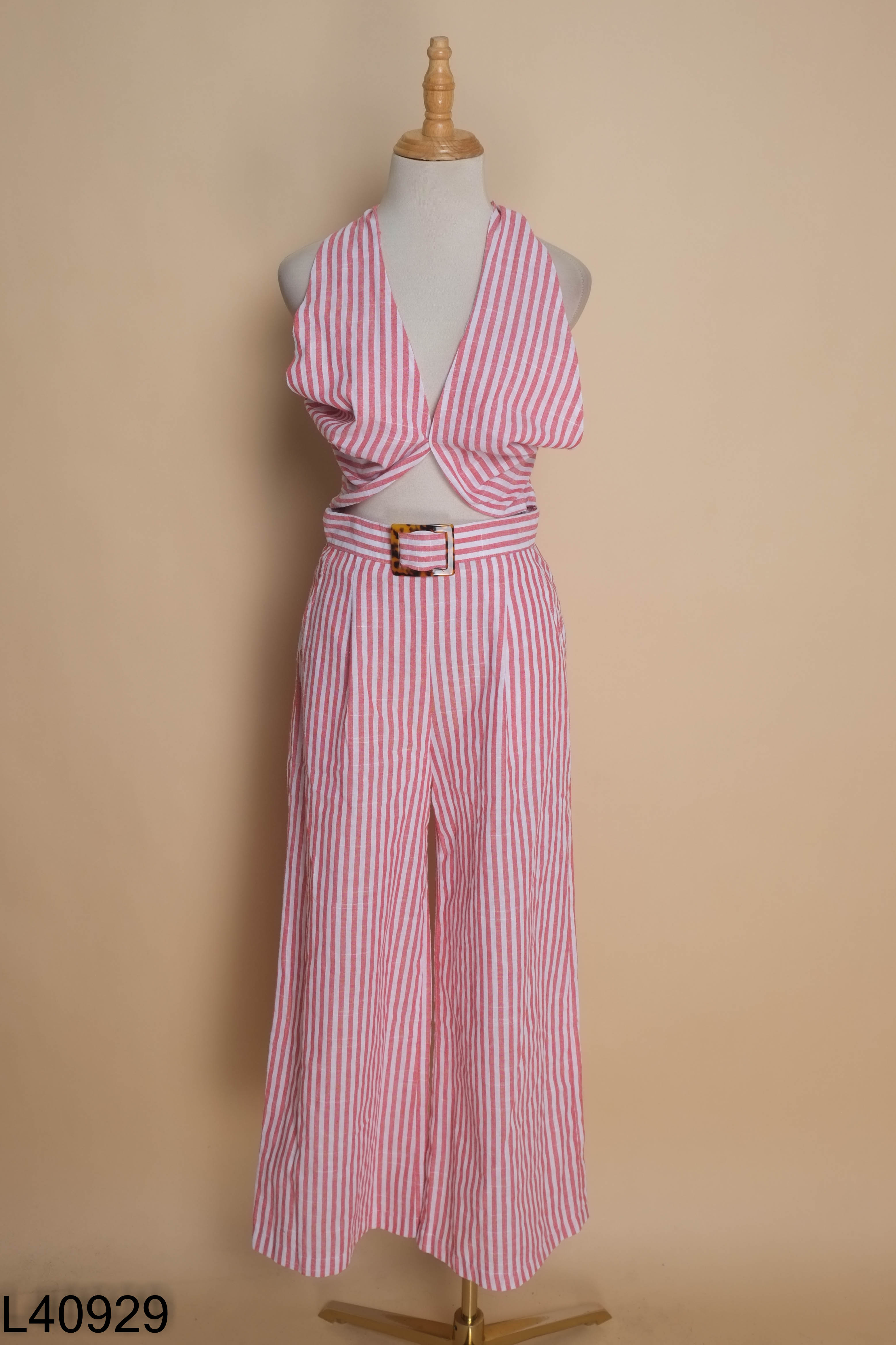 Jumpsuits linen MADDY HATES ROSE đỏ sọc trắng