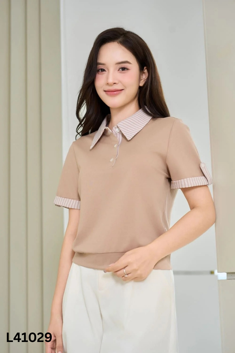 NEWTAG Áo polo be CARDINA cổ kẻ