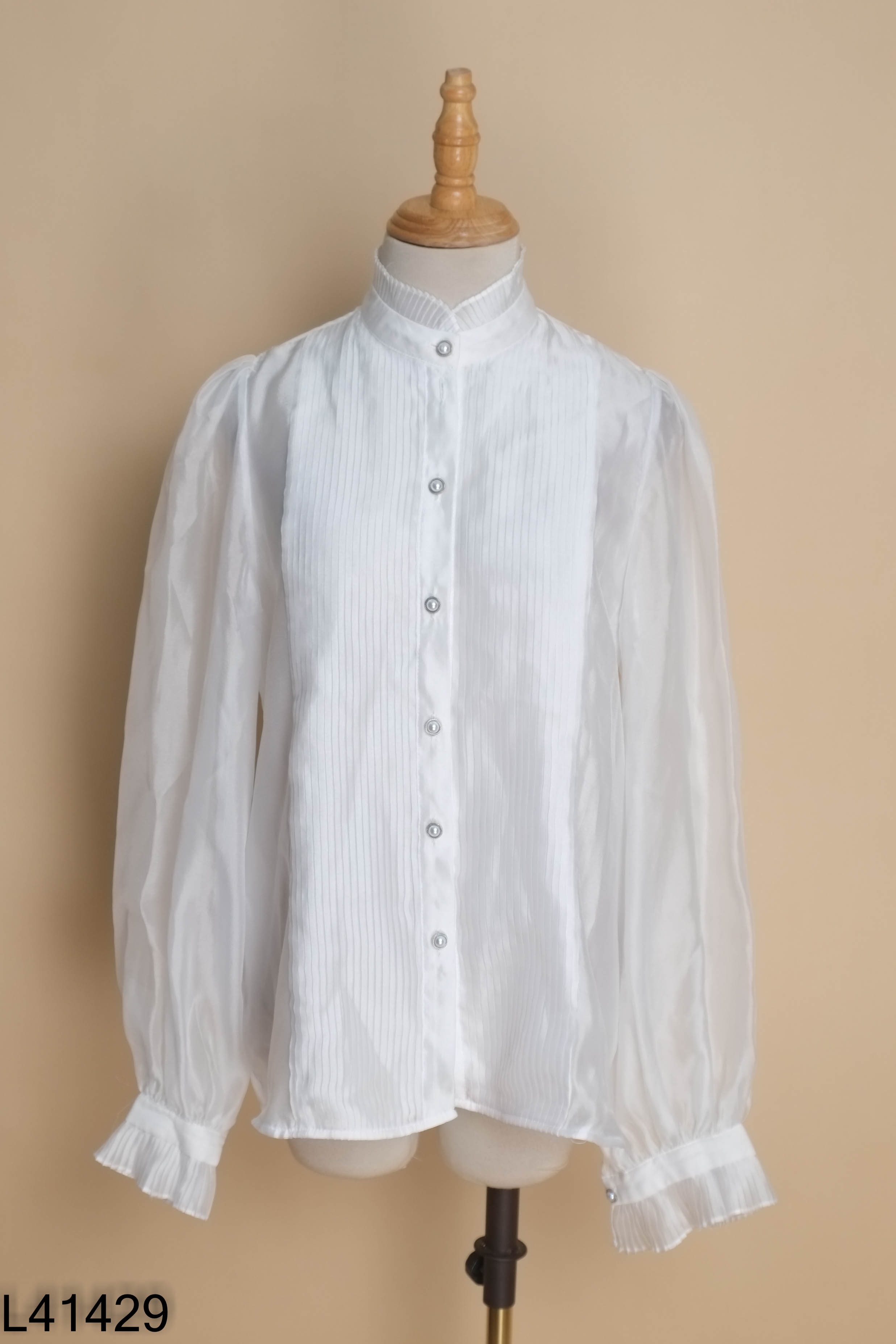 Áo voan trắng HUONG BOUTIQE gấp ly cúc ngọc
