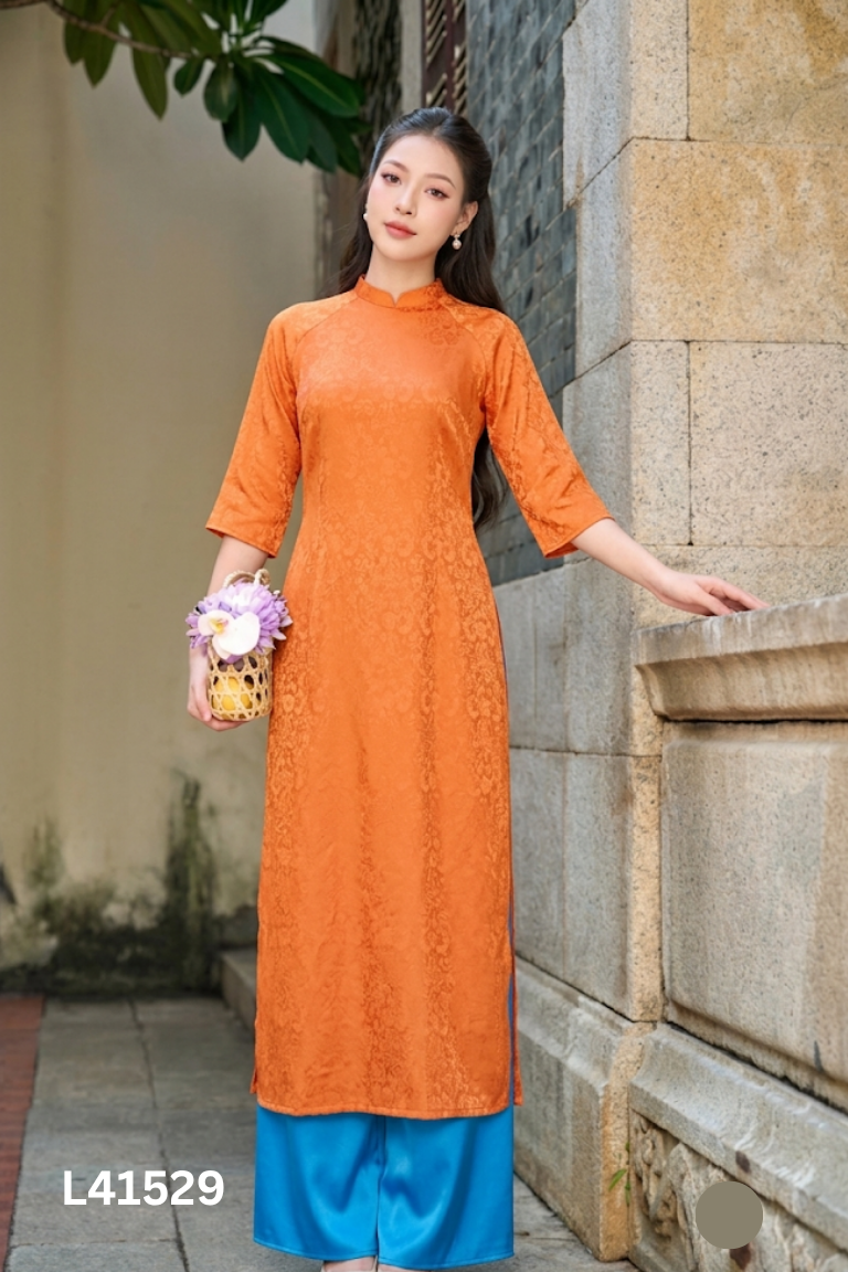 Set áo dài cam MONANA+quần xanh