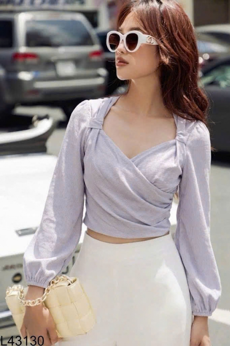 Áo D.CHIC xám cổ chéo
