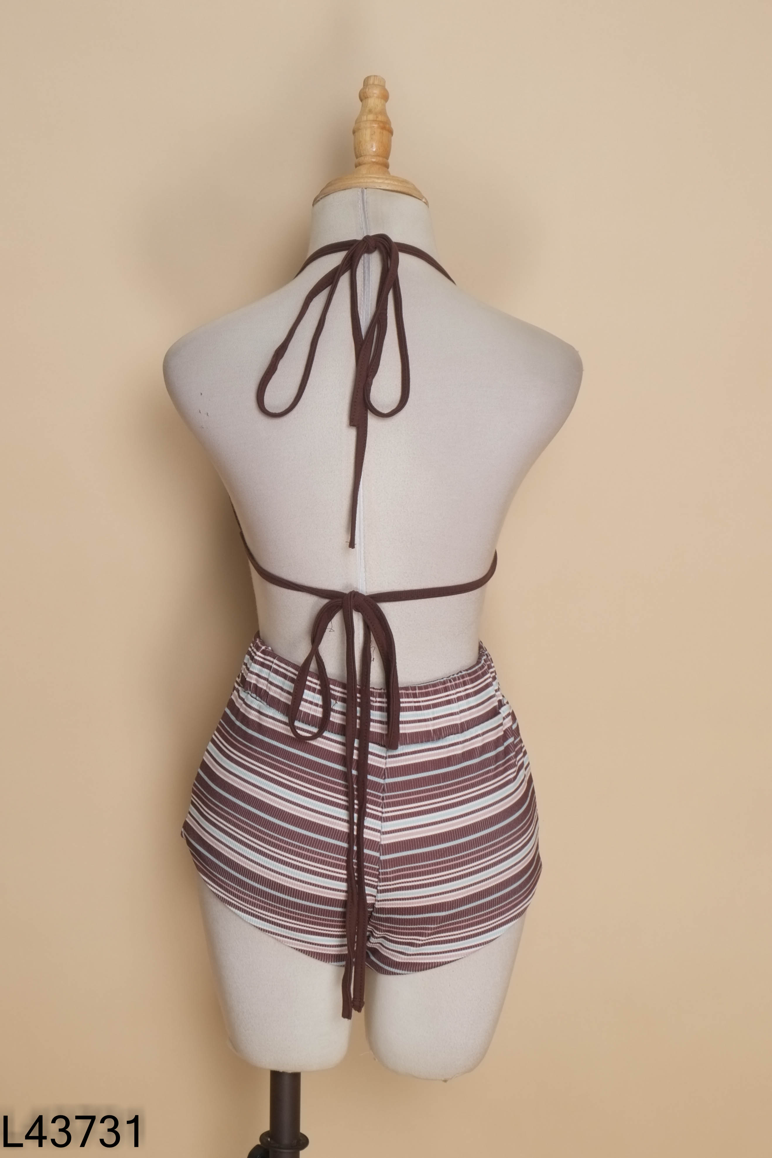 Set đồ bơi nâu kẻ