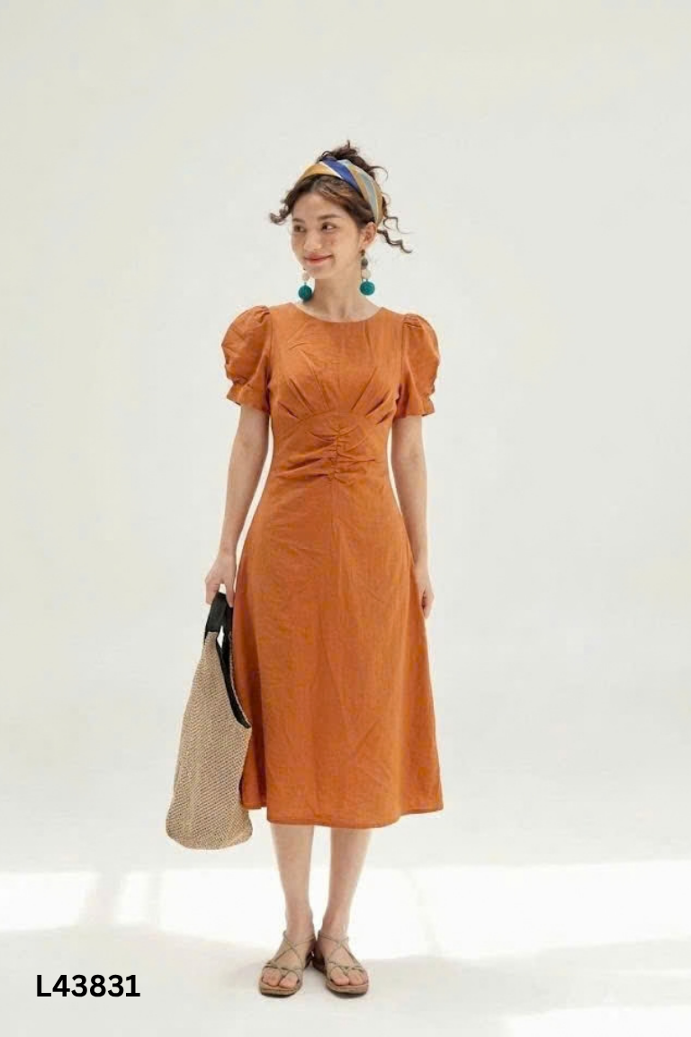 Váy nâu ADORE DRESS nhún cổ tròn