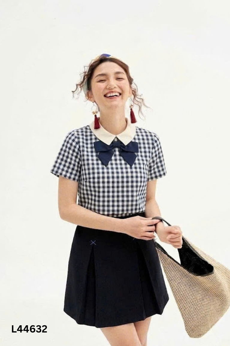 Áo xanh kẻ be ADORE DRESS phối nơ