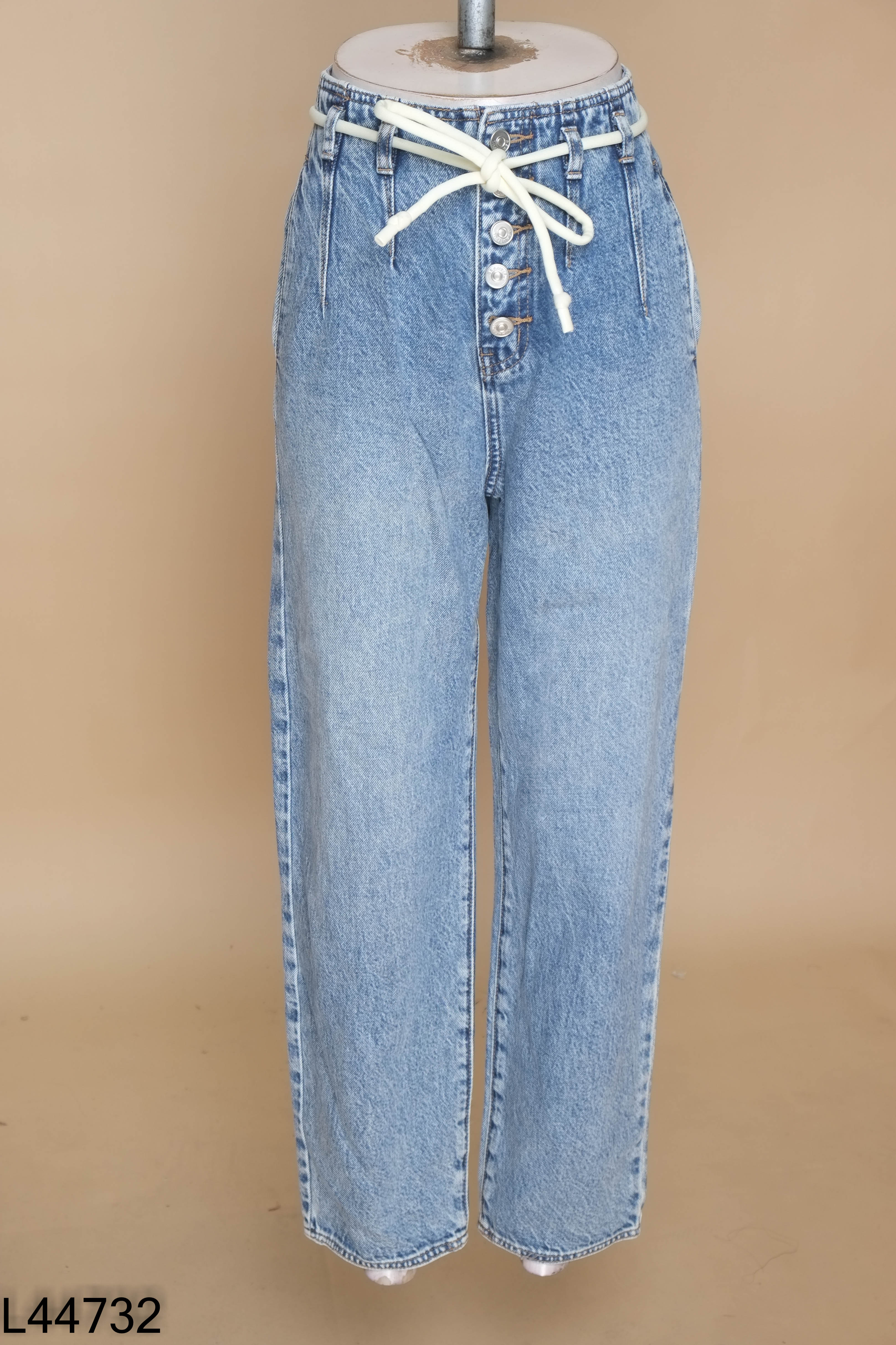 Quần jeans FINÉ xanh suông dây eo