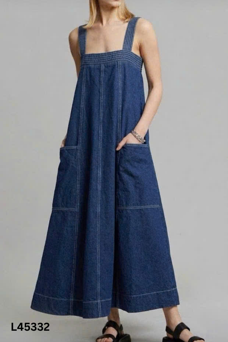 Váy jeans xanh SHEIN hai dây may viền