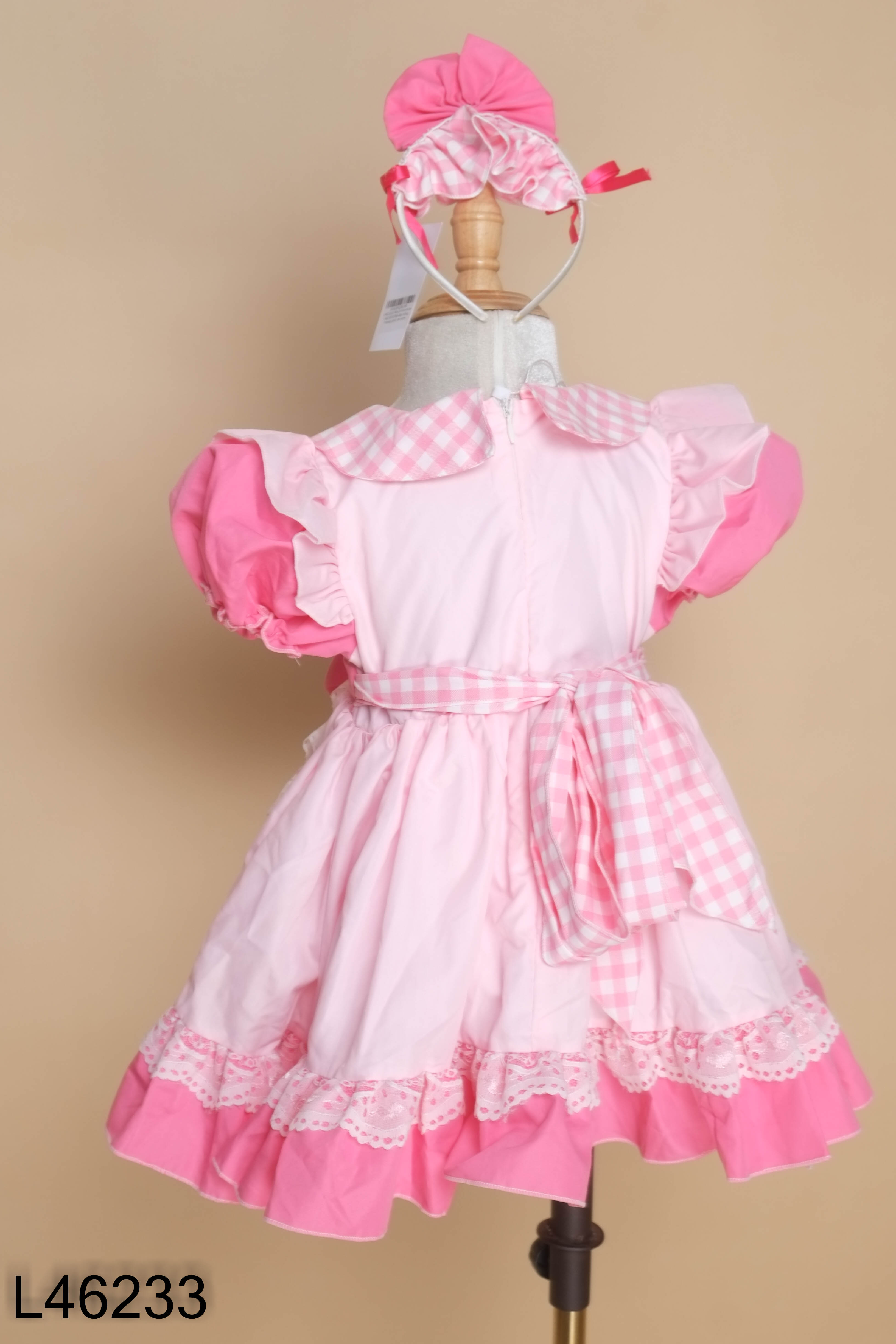 Váy hồng melody phối ren kèm bờm kids