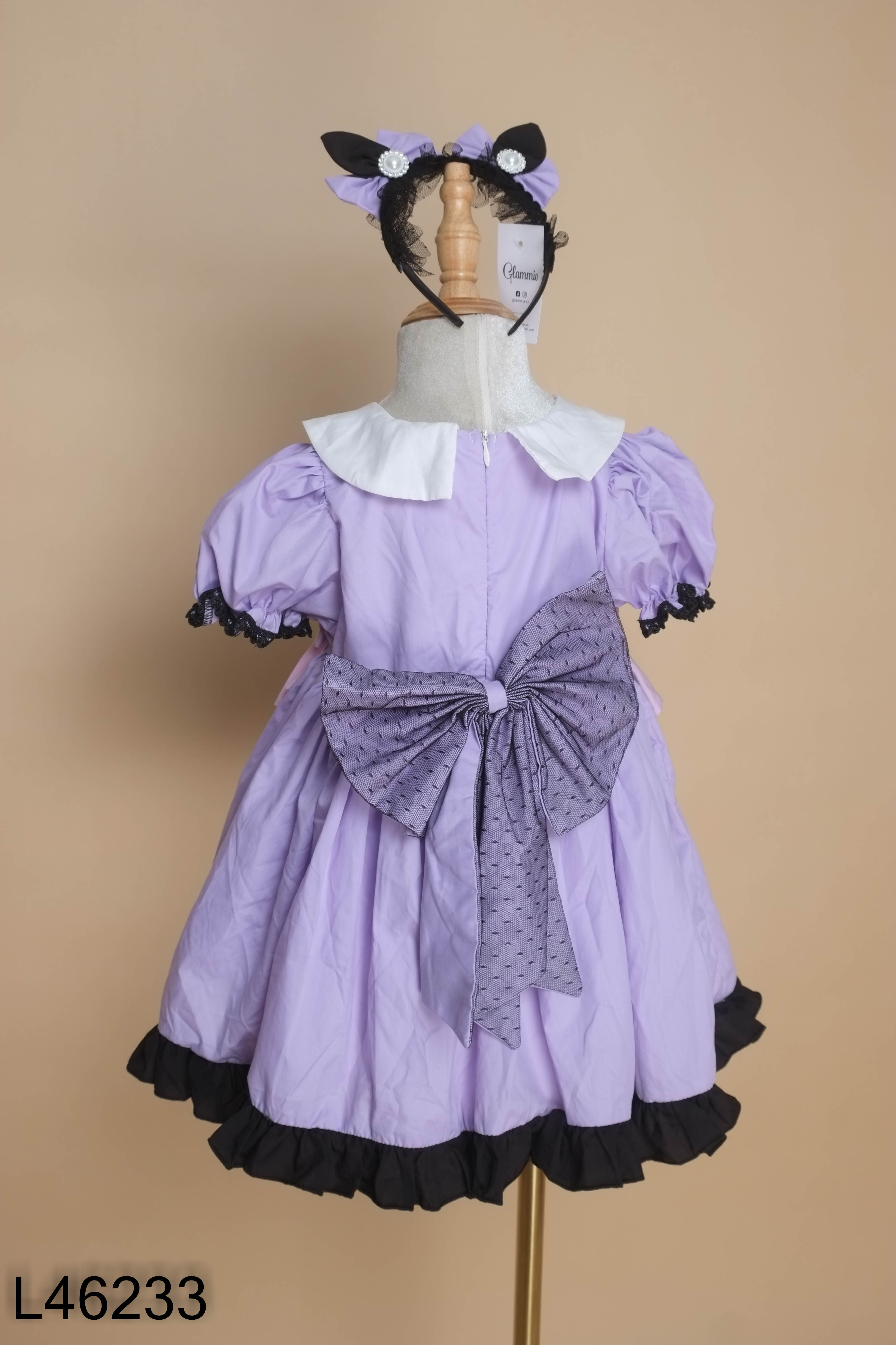 Váy tím kuromi phối bèo kèm bờm kids