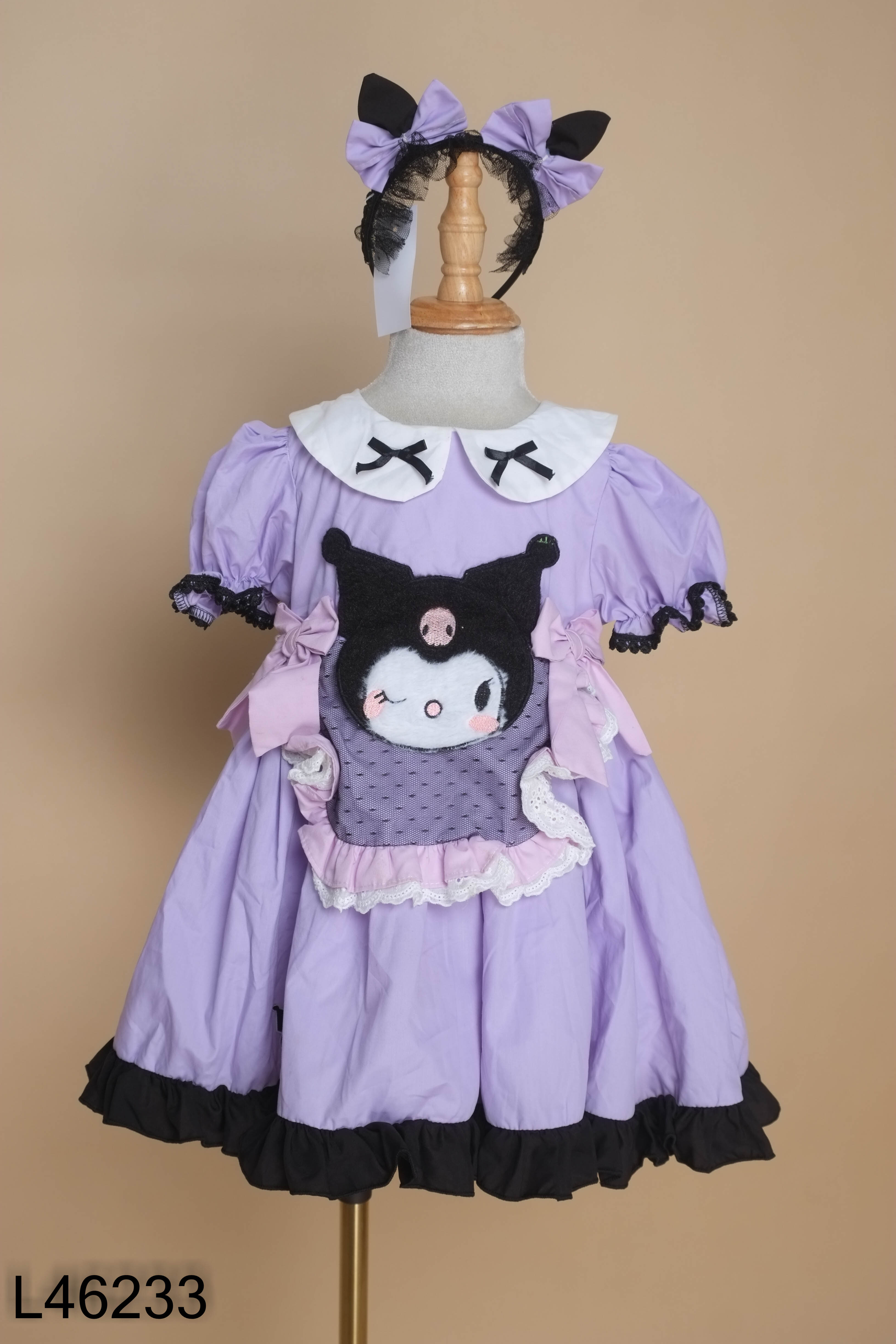 Váy tím kuromi phối bèo kèm bờm kids