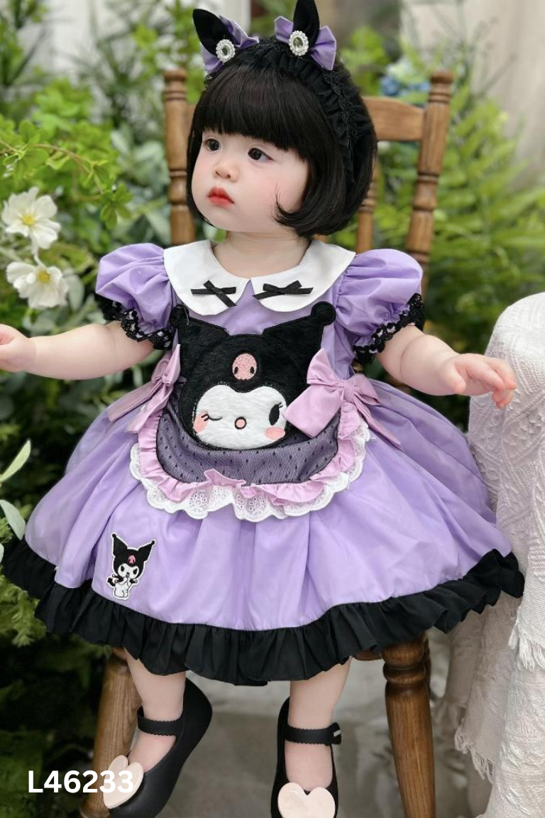 Váy tím kuromi phối bèo kèm bờm kids