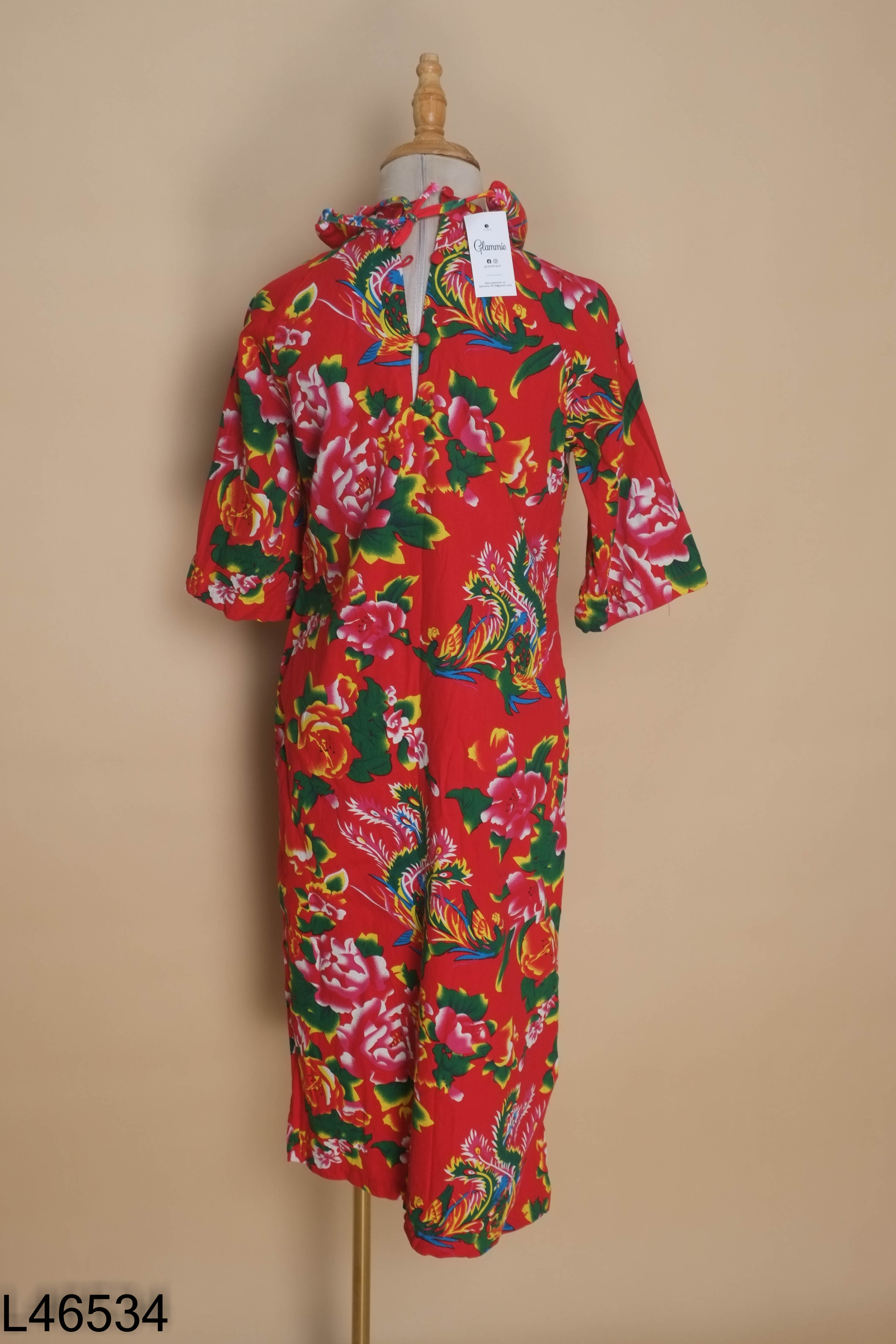 Set Áo dài đỏ họa tiết + Mấn