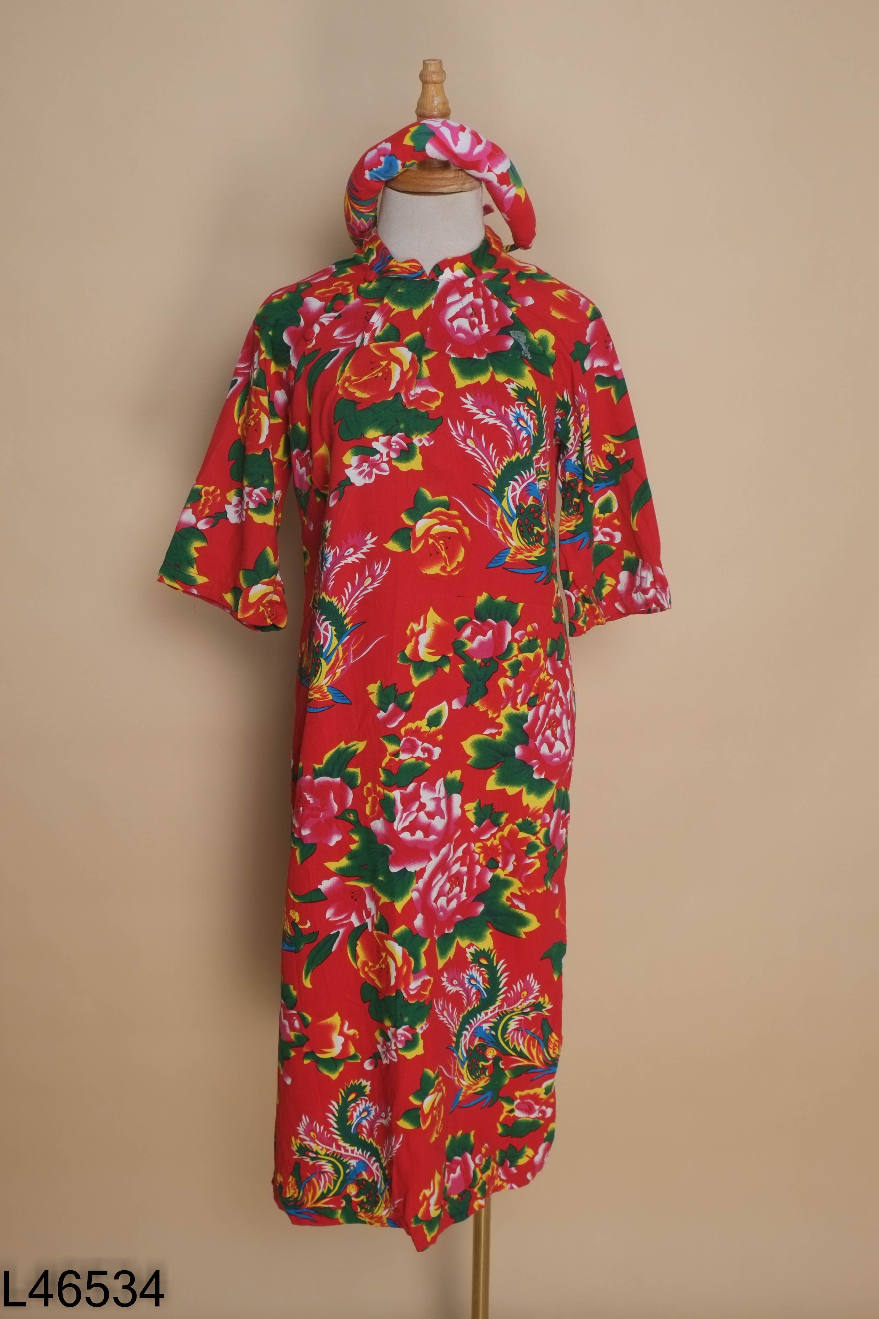 Set Áo dài đỏ họa tiết + Mấn