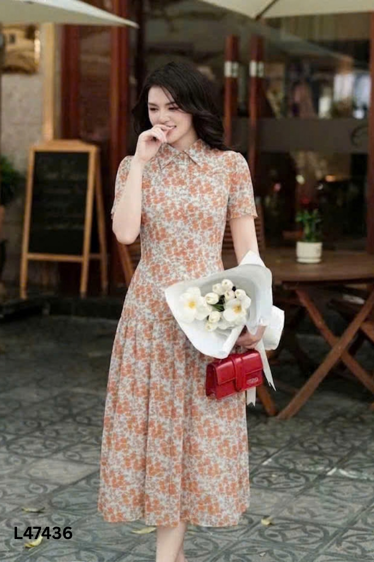 Váy xanh TOSON họa tiết