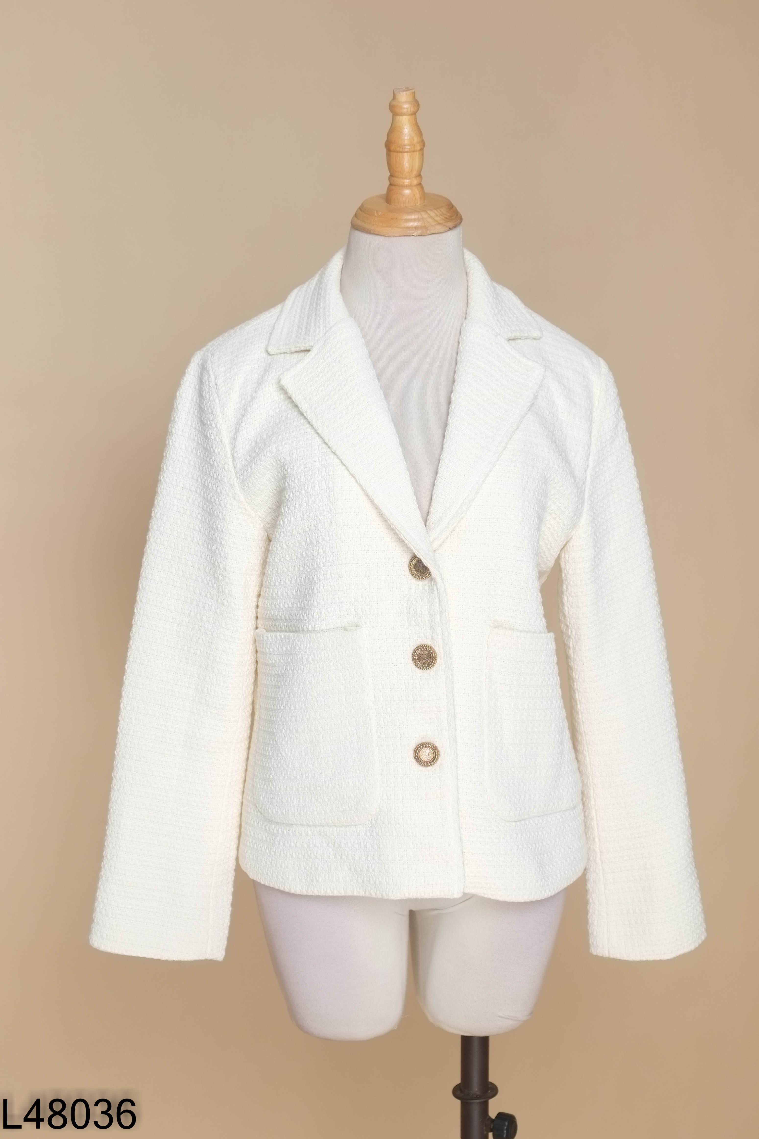 Áo dạ tweed be HNN cúc đồng
