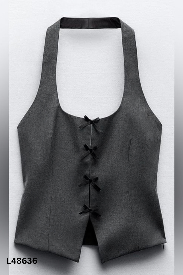 NEWTAG ZARA(xuất) áo dây ghi đính nơ