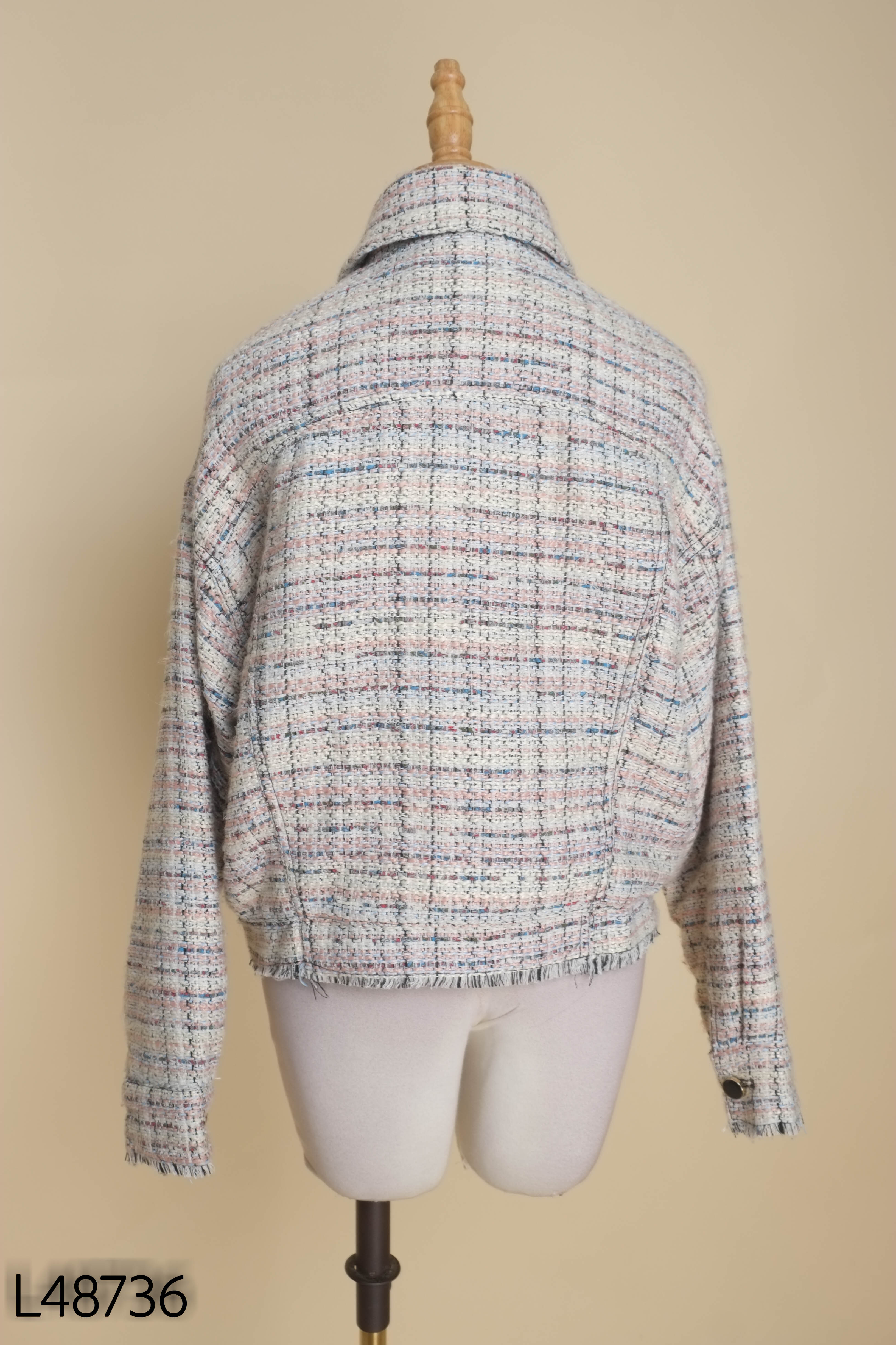 Áo dạ tweed be mix hồng