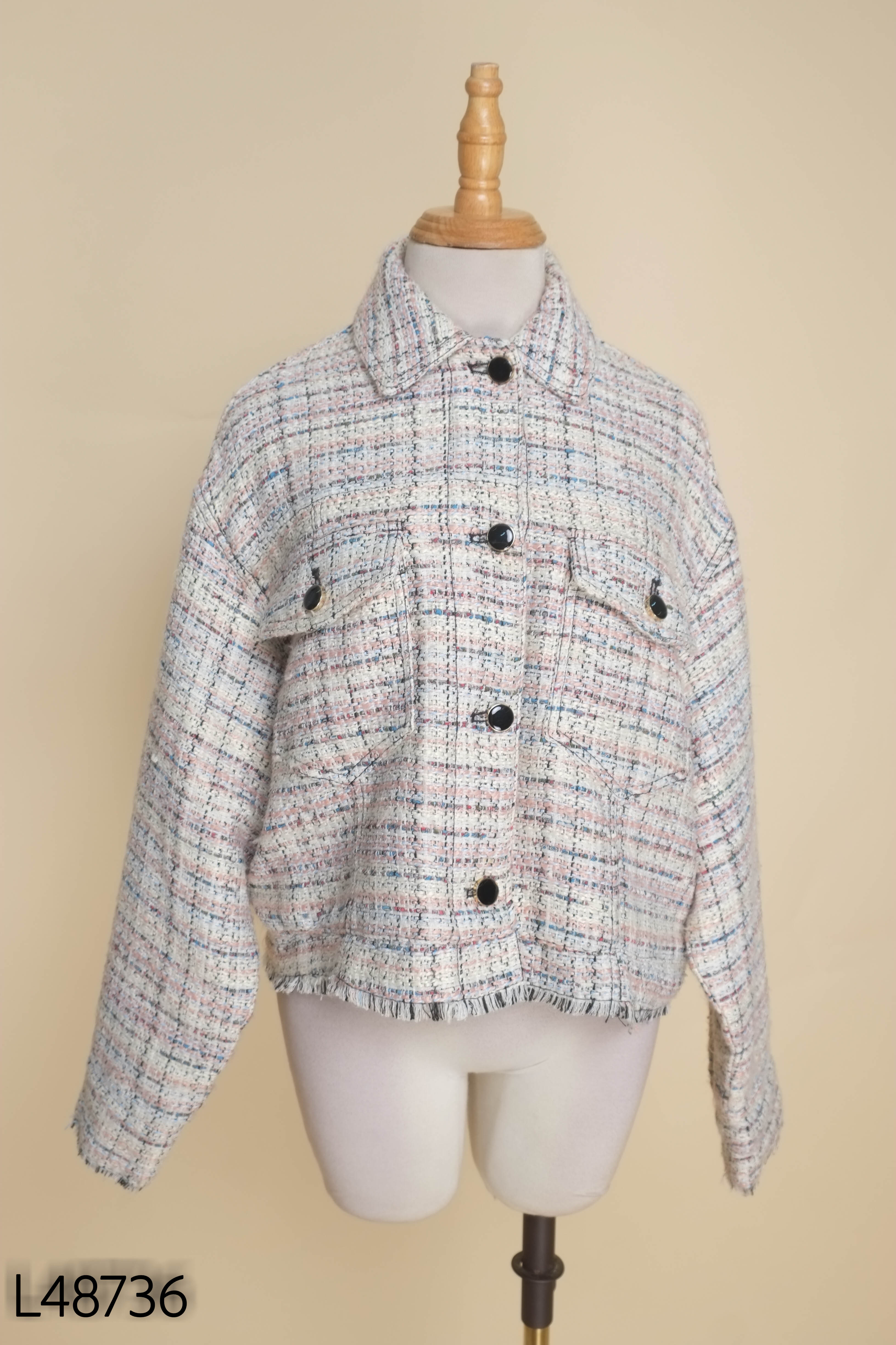 Áo dạ tweed be mix hồng