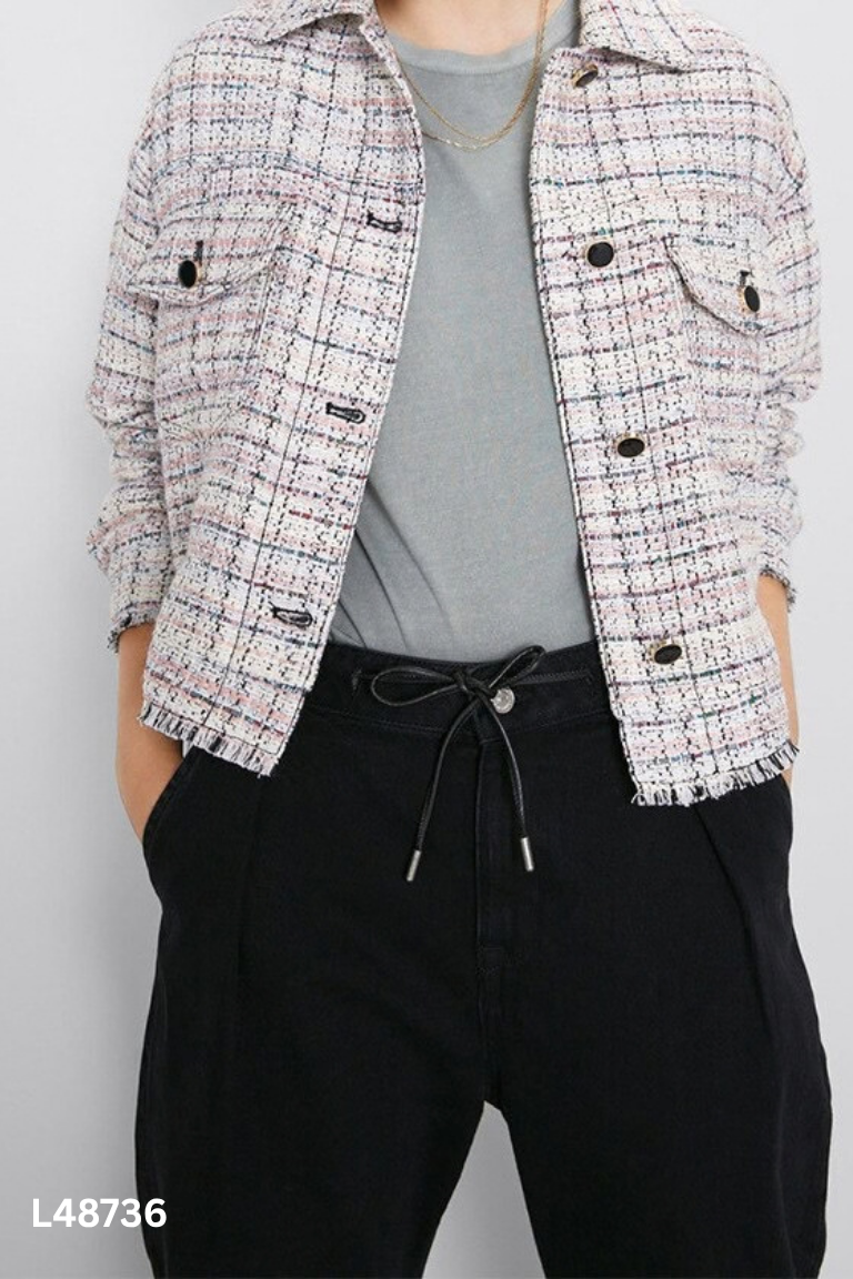 Áo dạ tweed be mix hồng