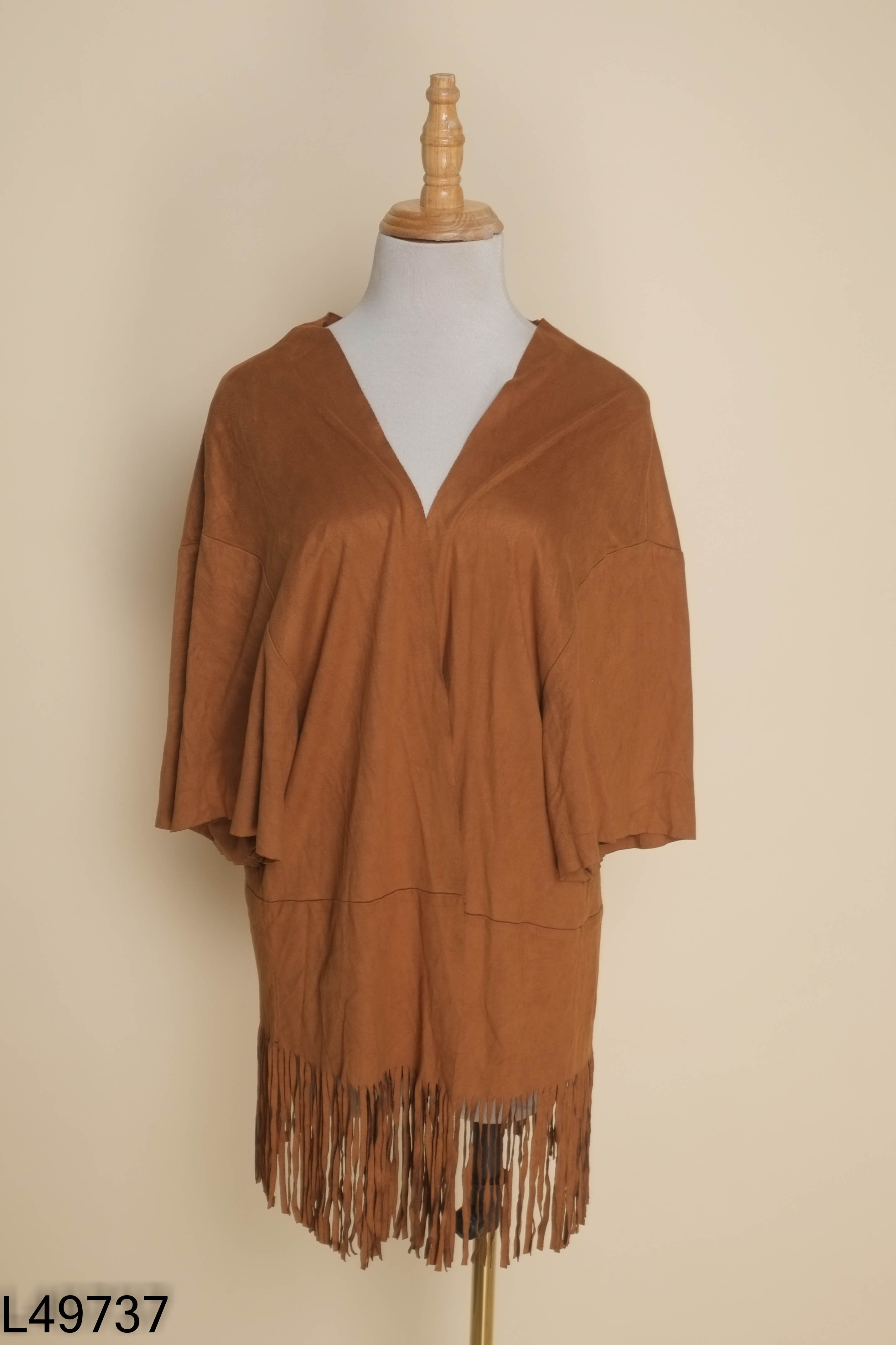 Áo khoác da lộn nâu STRADIVARIUS tua rua