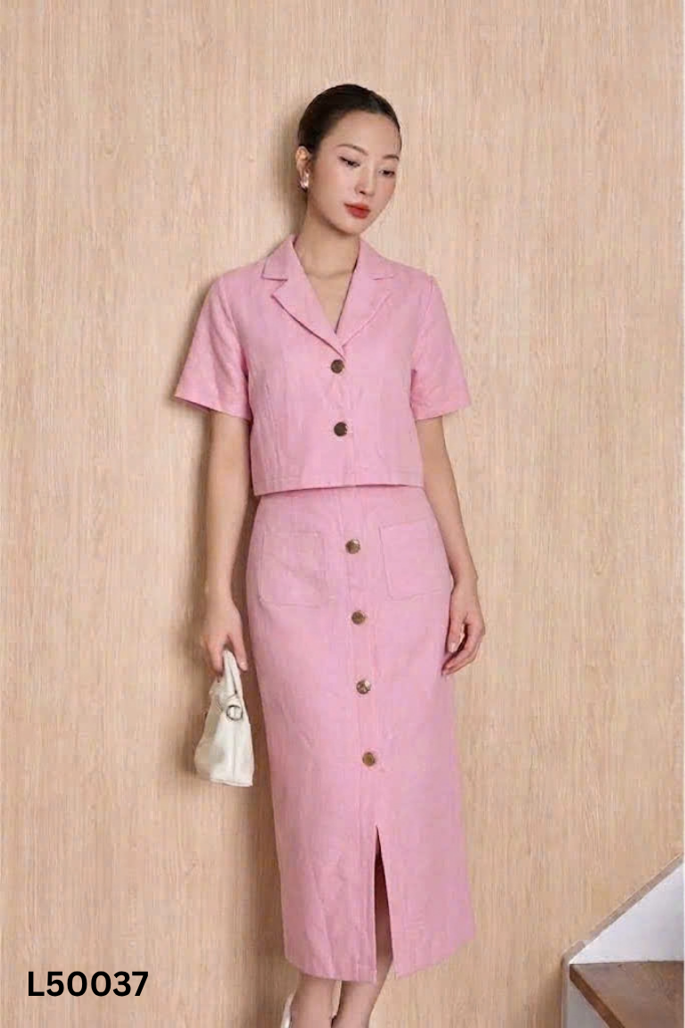 Set Áo tweed hồng CATI CLOTHING + Chân váy