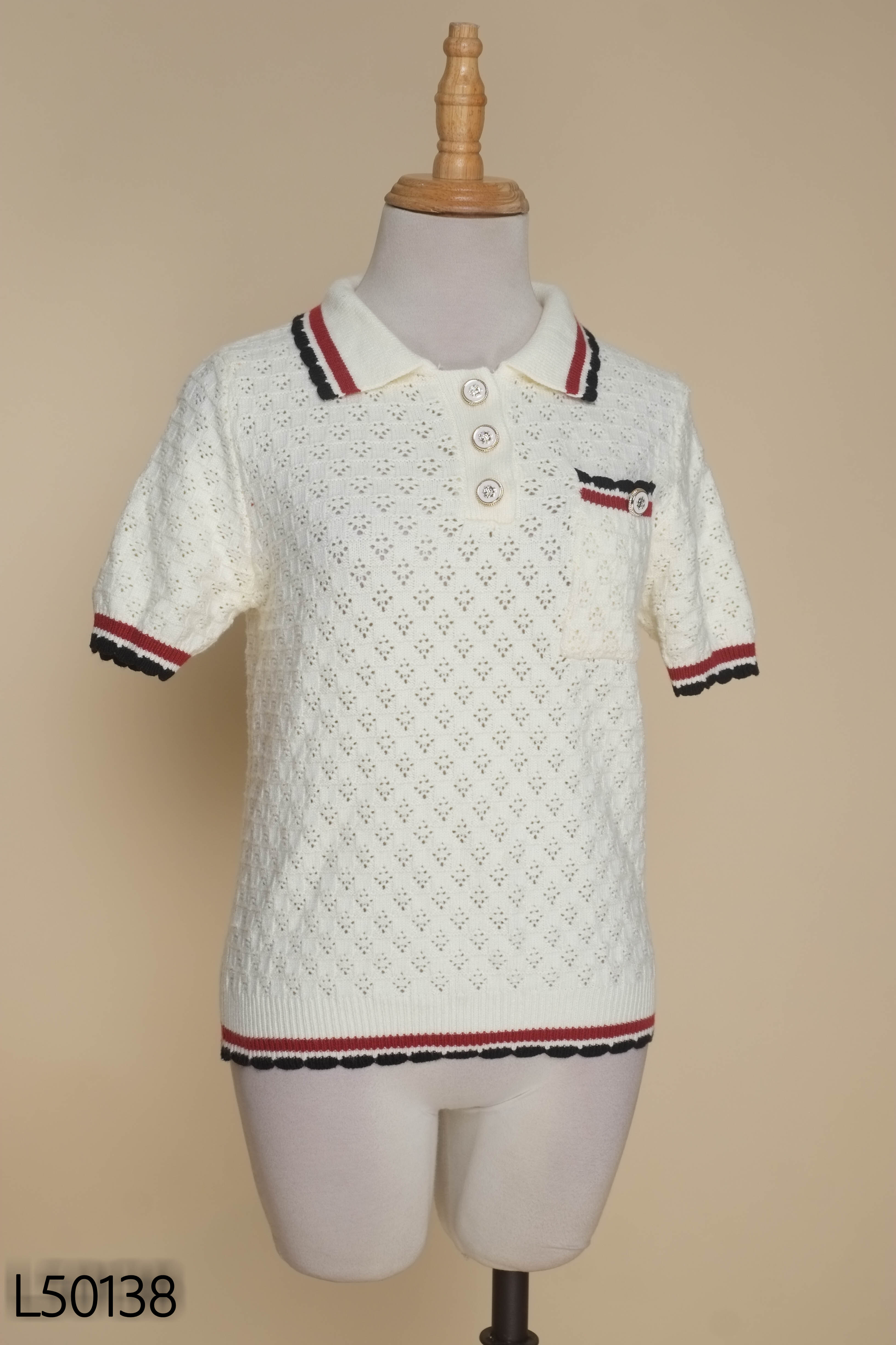 Áo polo len kem viền xanh đỏ